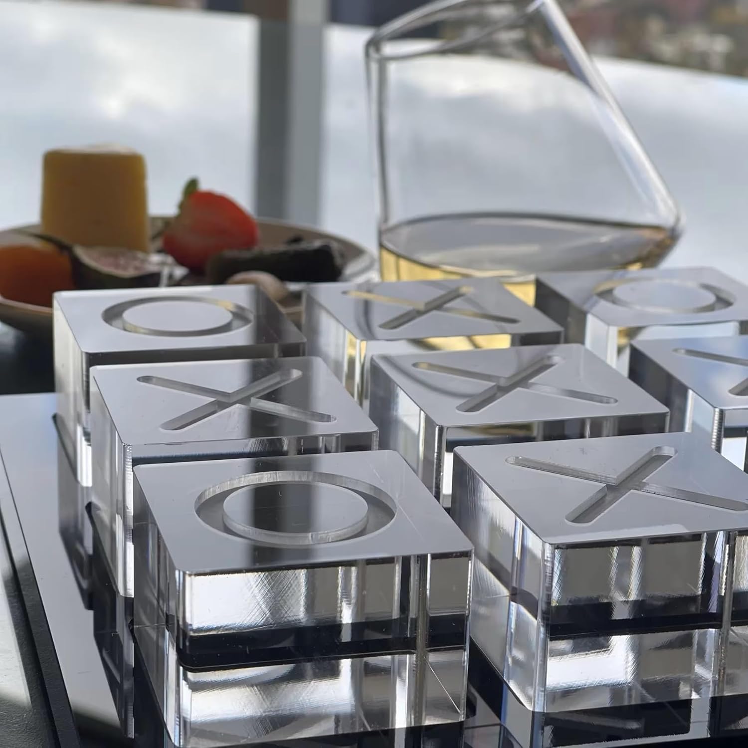 Modern Tic Tac Toe for Home Decoration Acrylic XO with Black Base Decorative Tic Tac Toe Table Top Decoration Coffee Table Decor X/O Board (Clear XO, Black Base)