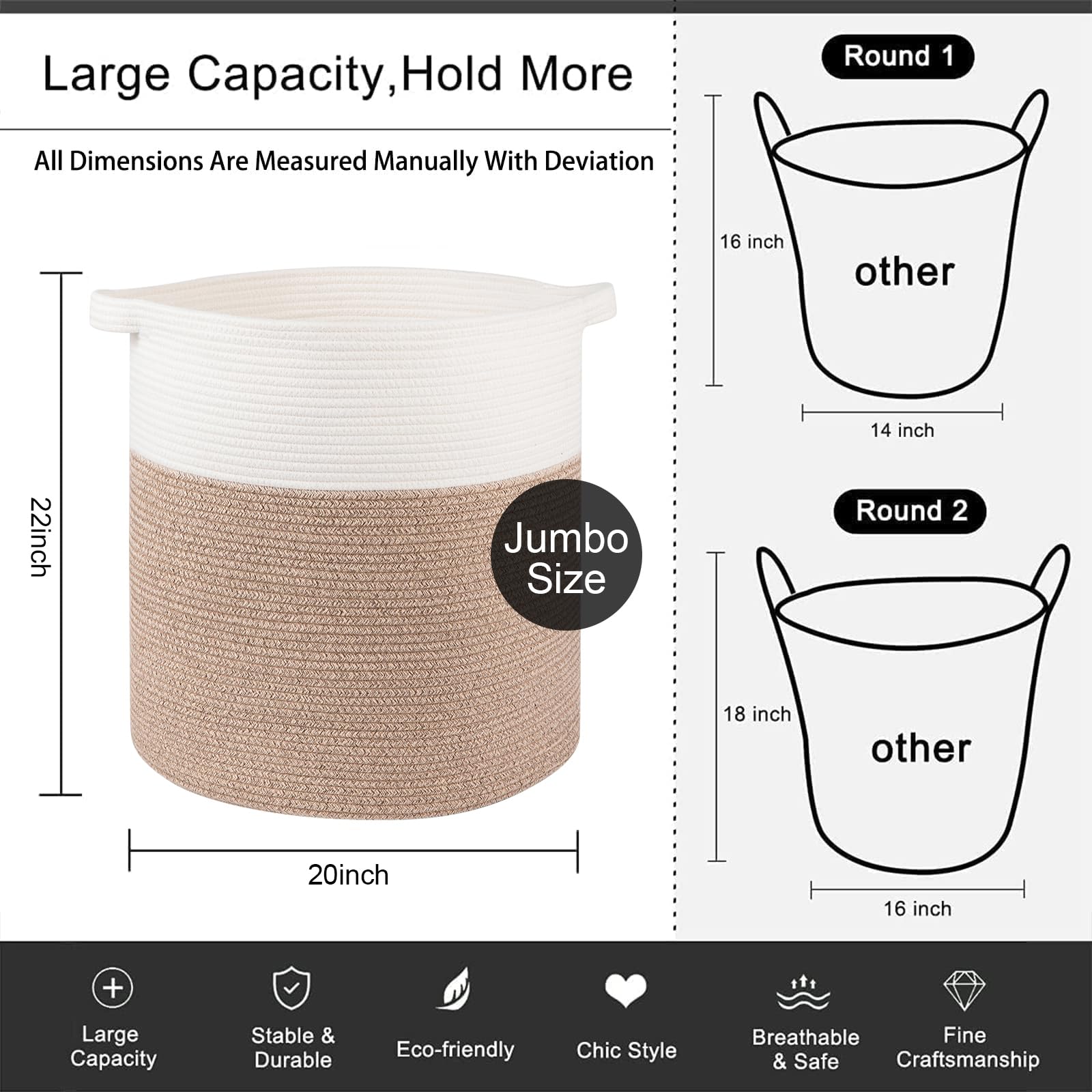 OIAHOMY 80L Laundry Baskets Hamper with Handles,Decorative Basket for Living room,Woven Storage Basket for Toys Bin,Pillows, Blankets,Clothes-20x18in-Gradient Yellow