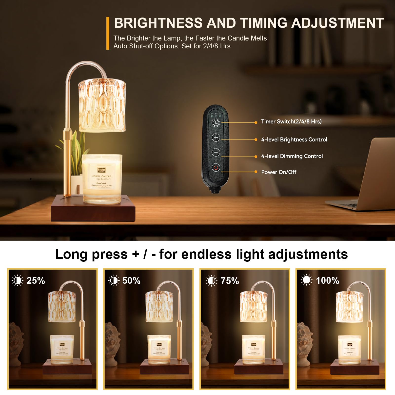 Candle Warmer Lamp with 3 Bulbs, Adjustable Height Dimmable Candle Warmer with Timer, Candle Lamp with Charming Gift Box Ribbon,Birthday Gifts for Women Mom, House Warming Gifts New Home Decor