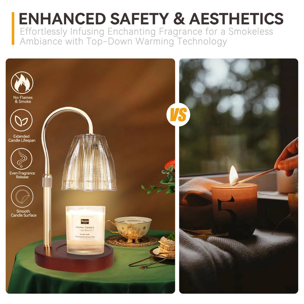 Candle Warmer Lamp with 3 Bulbs, Adjustable Height Dimmable Candle Warmer with Timer, Candle Lamp with Charming Gift Box Ribbon,Birthday Gifts for Women Mom, House Warming Gifts New Home Decor