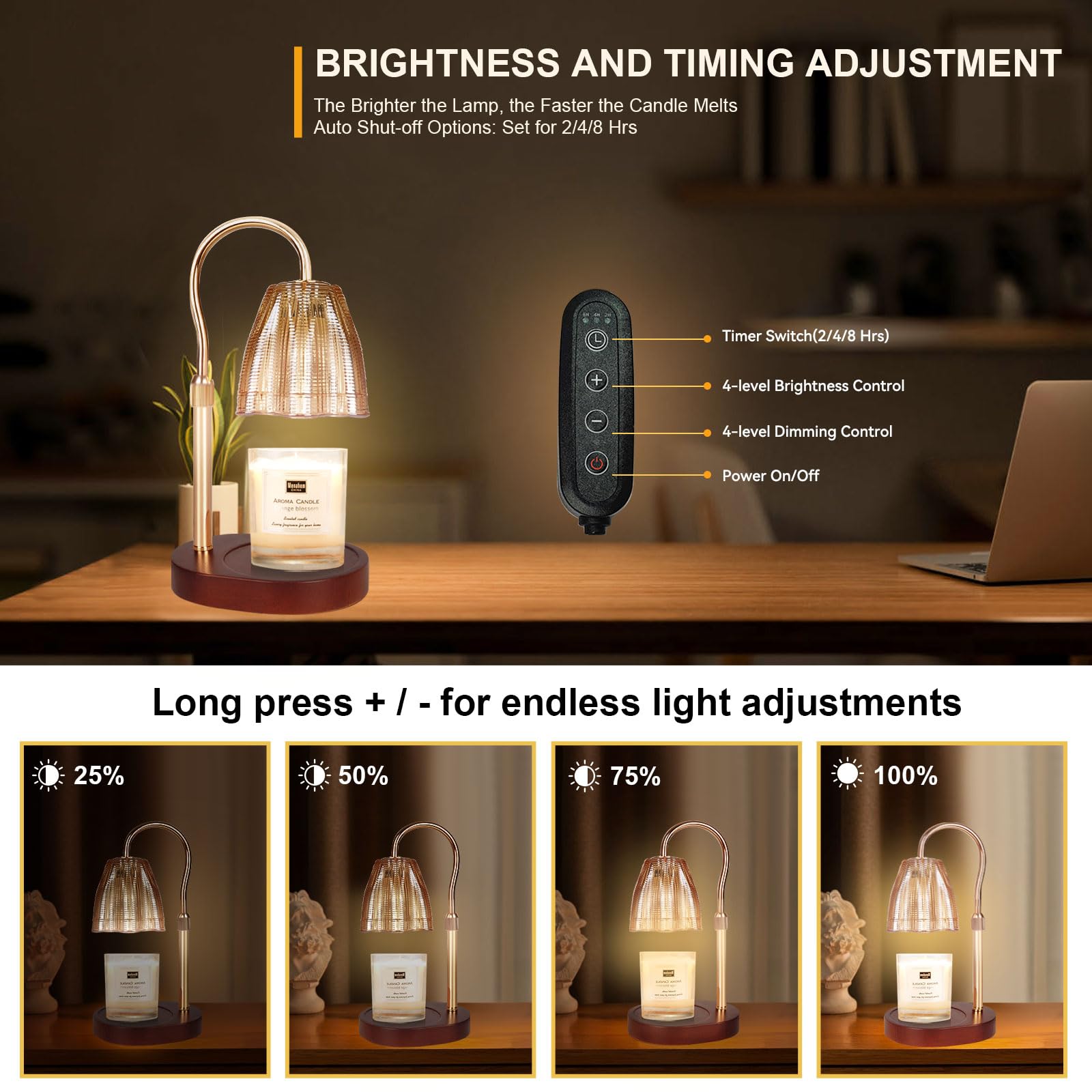 Candle Warmer Lamp with 3 Bulbs, Adjustable Height Dimmable Candle Warmer with Timer, Candle Lamp with Charming Gift Box Ribbon,Birthday Gifts for Women Mom, House Warming Gifts New Home Decor