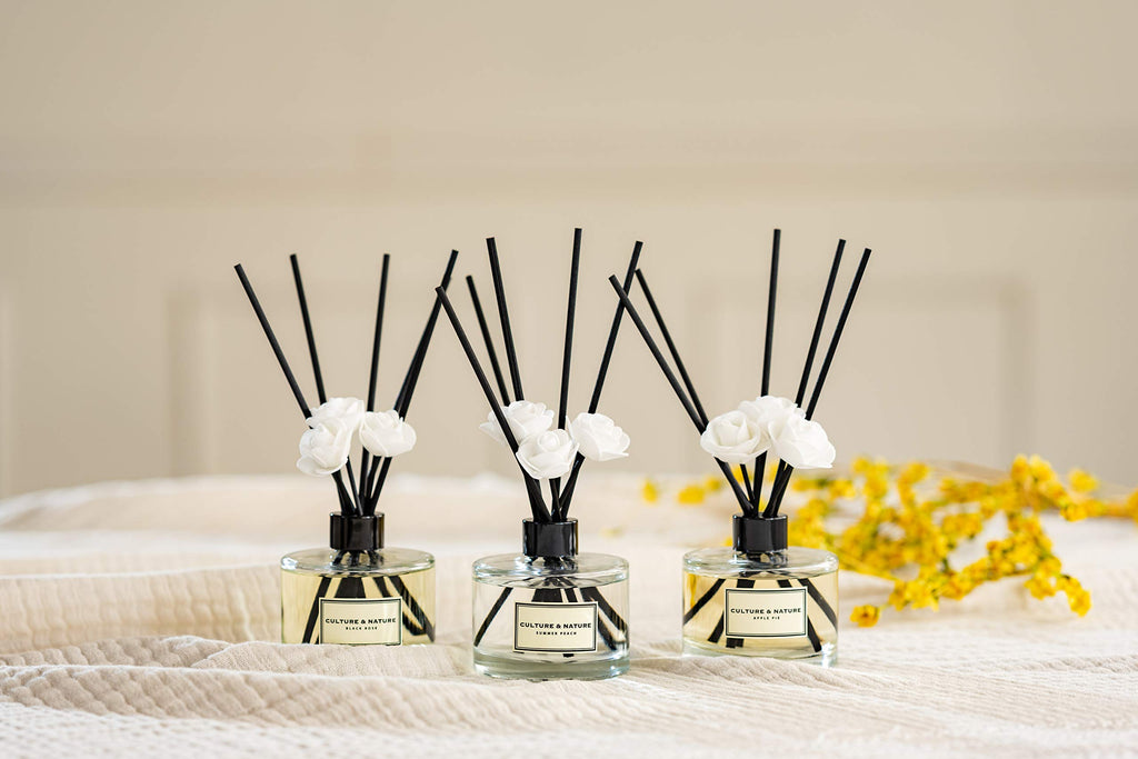 CULTURE & NATURE Reed Diffuser Set 6.7oz (200ml) Black Cherry Scented Diffuser with Sticks Home Fragrance Reed Diffuser for Bathroom Shelf Decor