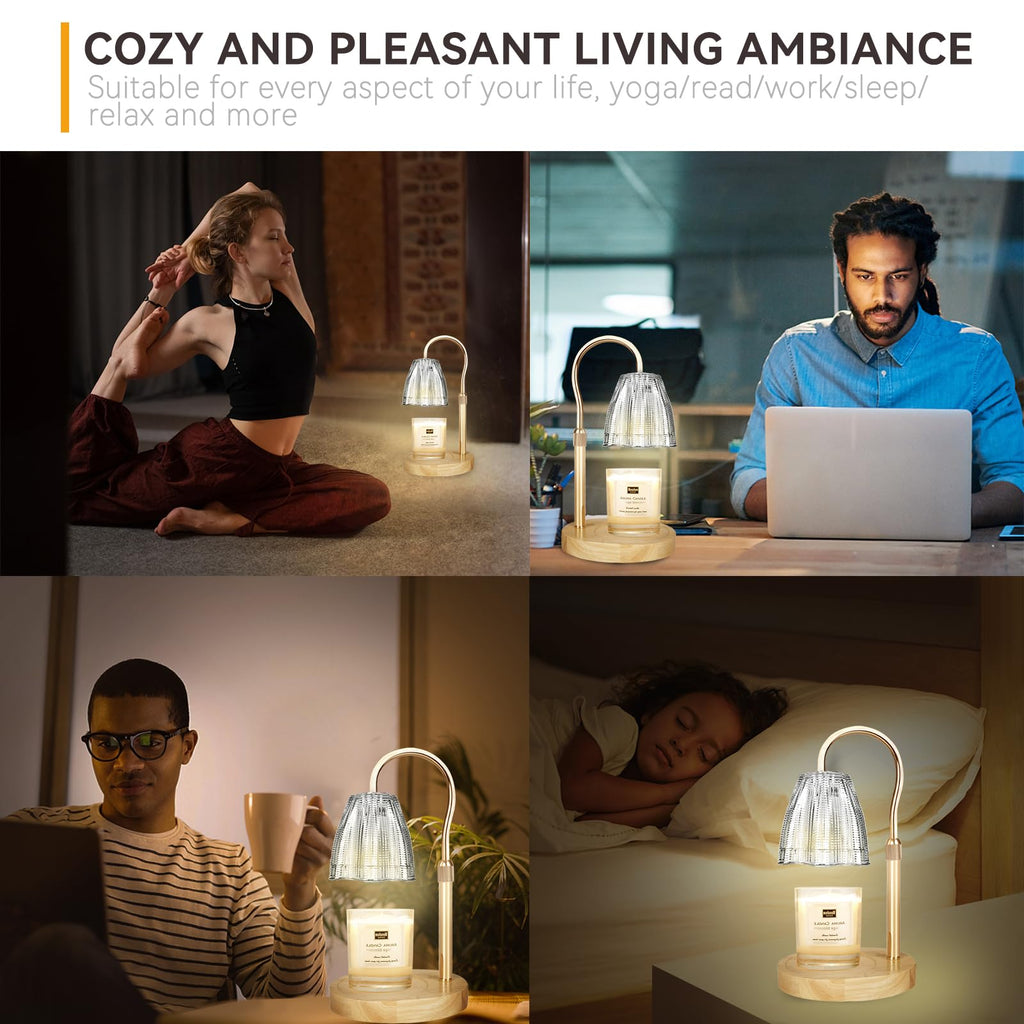 Candle Warmer Lamp with 3 Bulbs, Adjustable Height Dimmable Candle Warmer with Timer, Candle Lamp with Charming Gift Box Ribbon,Birthday Gifts for Women Mom, House Warming Gifts New Home Decor