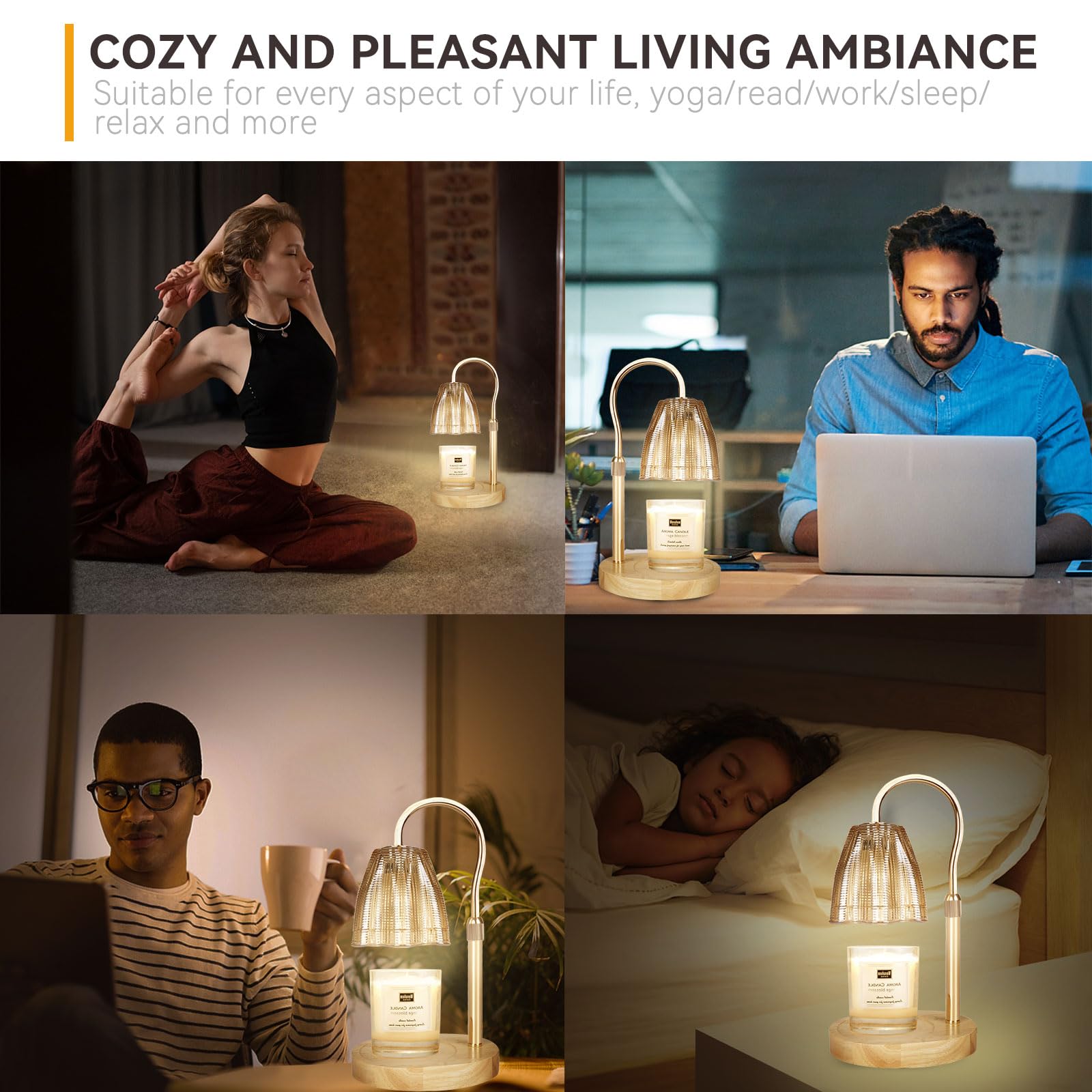 Candle Warmer Lamp with 3 Bulbs, Adjustable Height Dimmable Candle Warmer with Timer, Candle Lamp with Charming Gift Box Ribbon,Birthday Gifts for Women Mom, House Warming Gifts New Home Decor