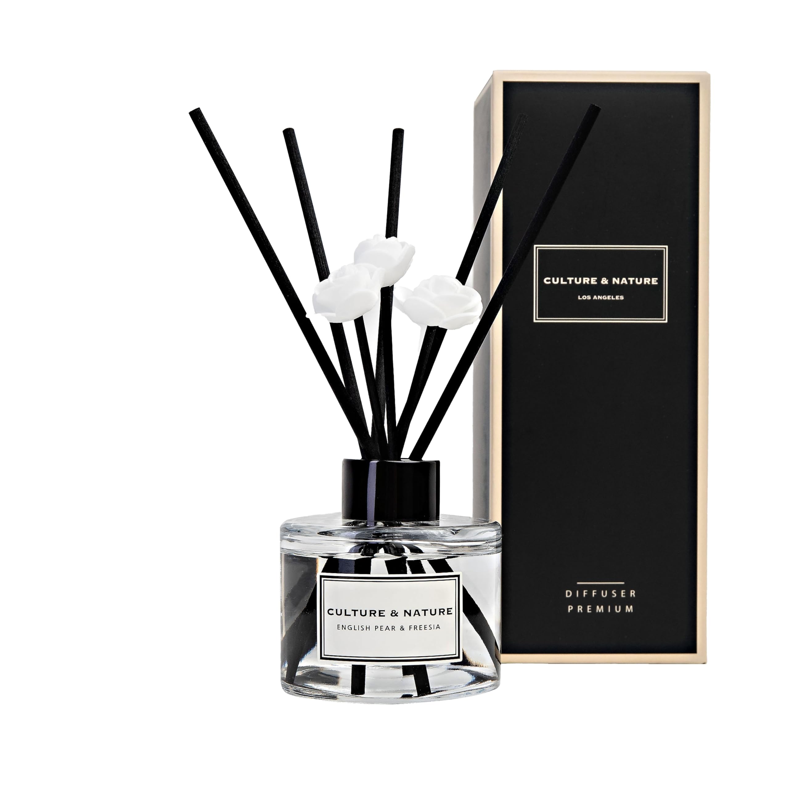 CULTURE & NATURE Reed Diffuser Set 6.7oz (200ml) Black Cherry Scented Diffuser with Sticks Home Fragrance Reed Diffuser for Bathroom Shelf Decor