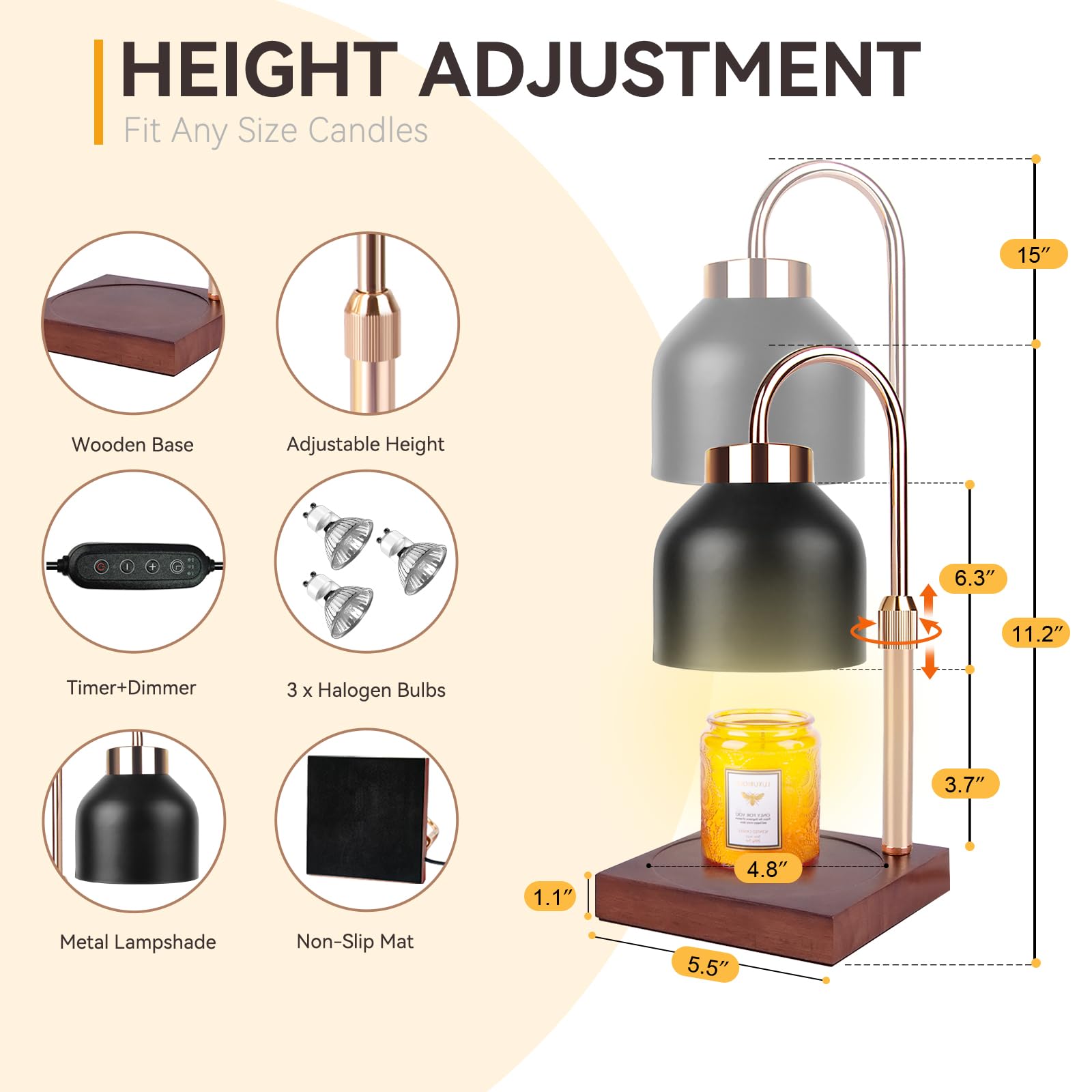 Candle Warmer Lamp with 3 Bulbs, Adjustable Height Dimmable Candle Warmer with Timer, Candle Lamp with Charming Gift Box Ribbon,Birthday Gifts for Women Mom, House Warming Gifts New Home Decor