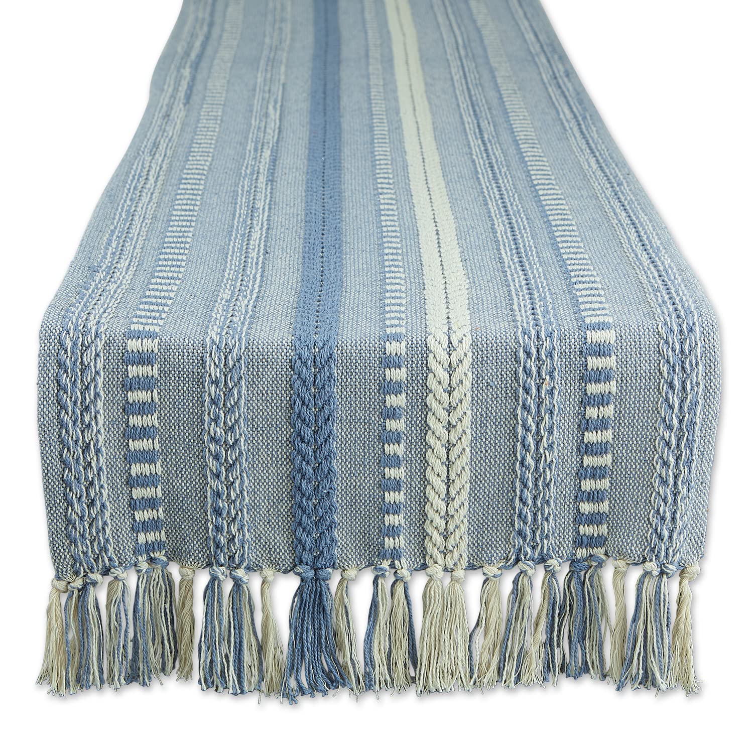 DII Farmhouse Braided Stripe Table Runner Collection, 15x72 (15x77, Fringe Included), Stone