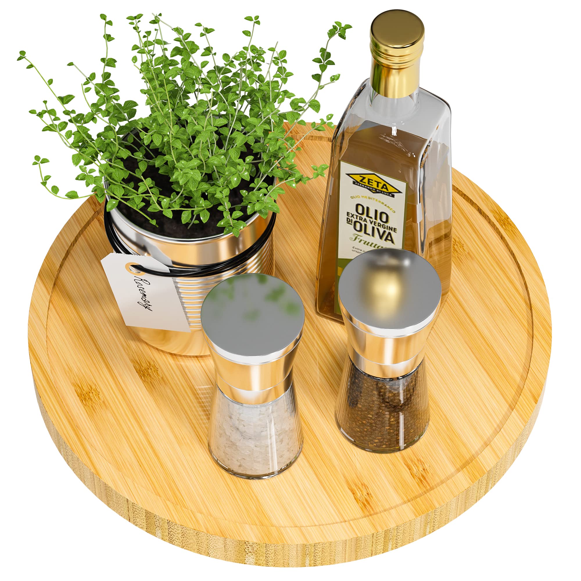 Lazy Susan Organizer, 13.2 Inch Non-Skid Bamboo Lazy Susan for Kitchen Table cabinets Closets and Kitchen Islands, Wood Turntable for Kitchen Countertop Organizer Black