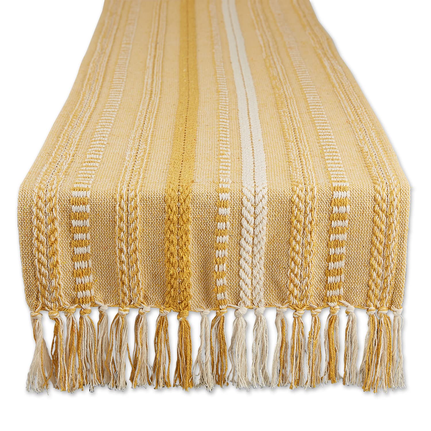 DII Farmhouse Braided Stripe Table Runner Collection, 15x72 (15x77, Fringe Included), Stone