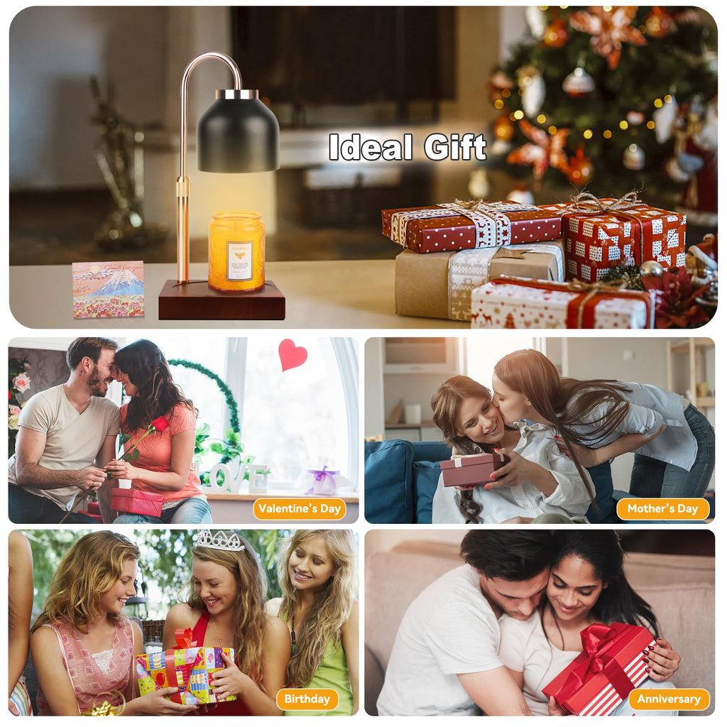 Candle Warmer Lamp with 3 Bulbs, Adjustable Height Dimmable Candle Warmer with Timer, Candle Lamp with Charming Gift Box Ribbon,Birthday Gifts for Women Mom, House Warming Gifts New Home Decor