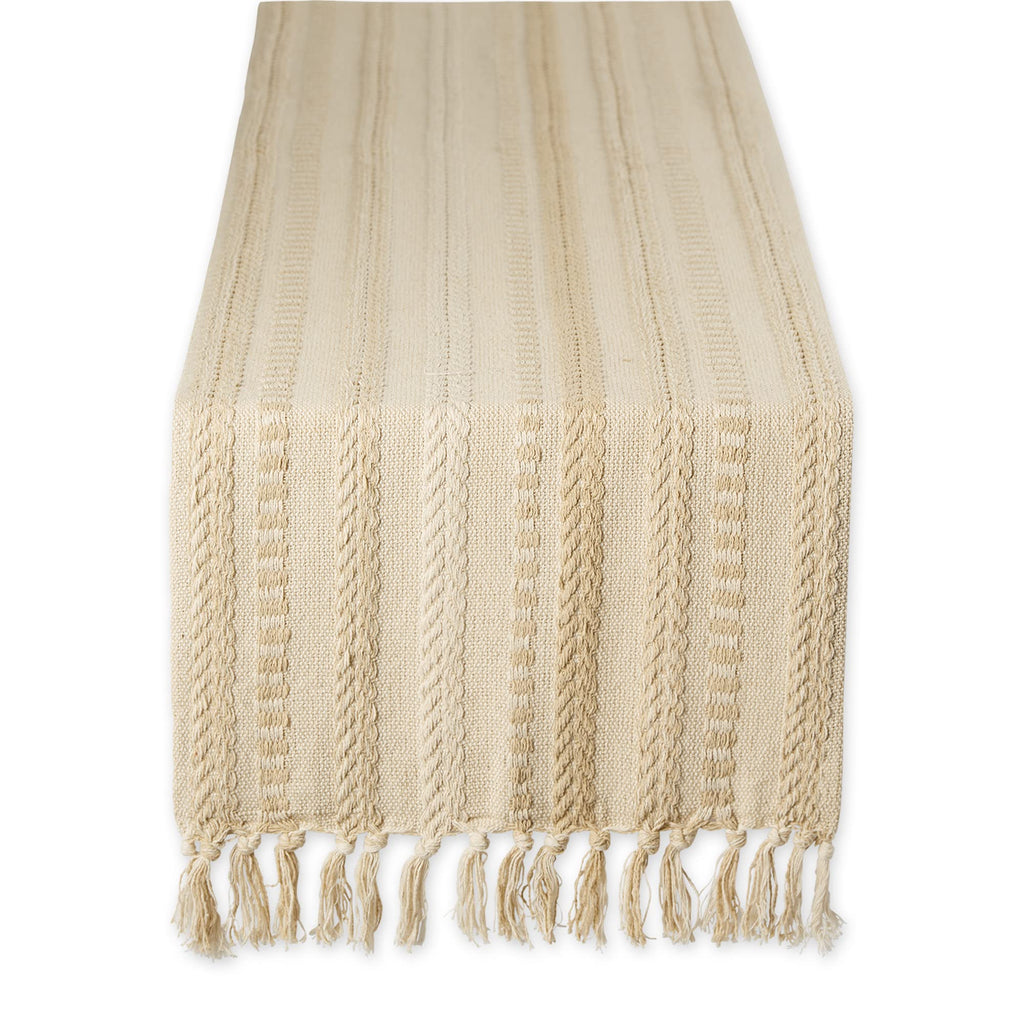 DII Farmhouse Braided Stripe Table Runner Collection, 15x72 (15x77, Fringe Included), Stone