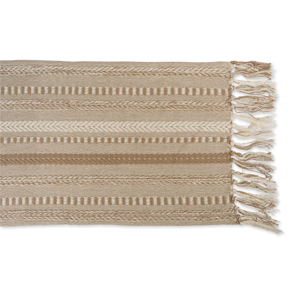 DII Farmhouse Braided Stripe Table Runner Collection, 15x72 (15x77, Fringe Included), Stone