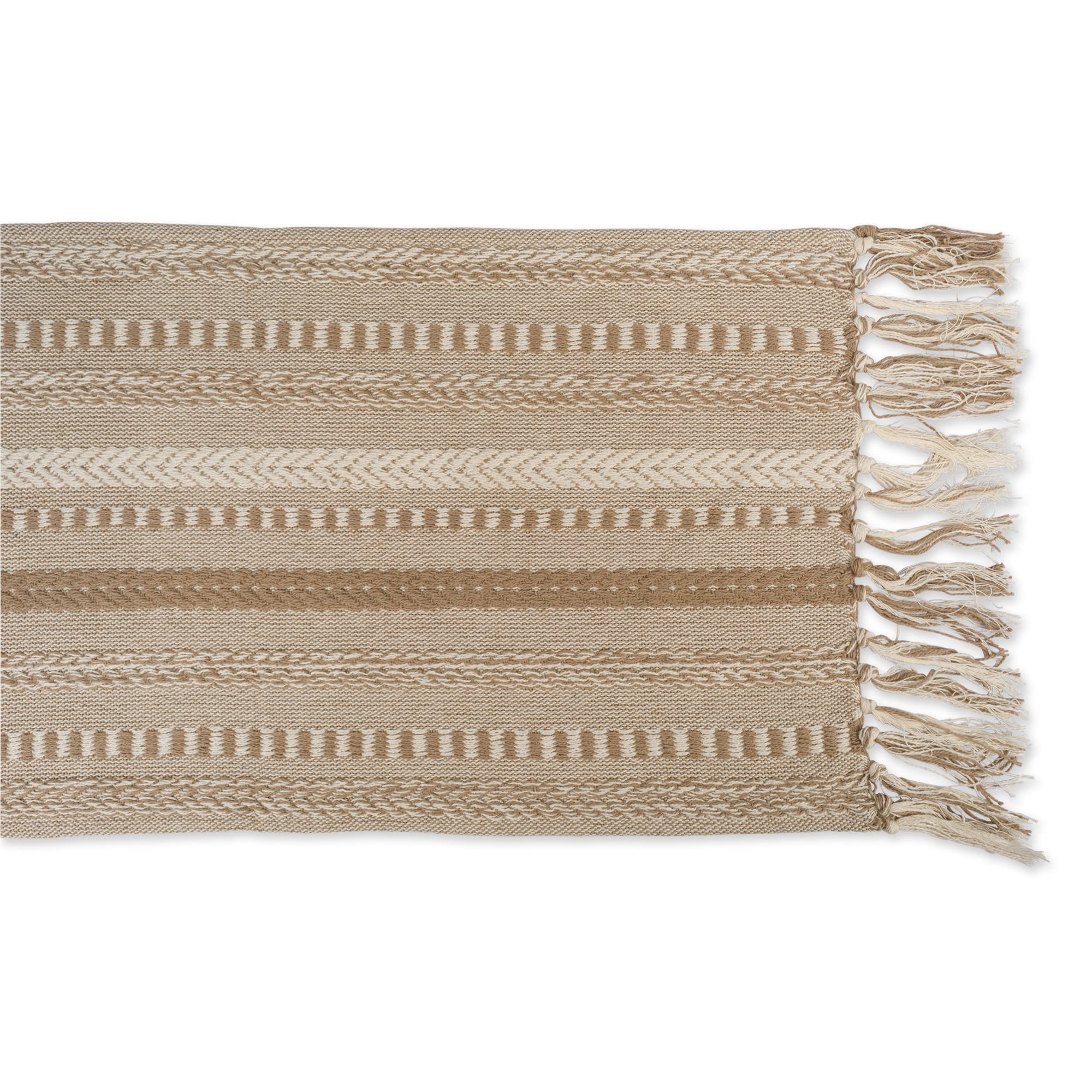 DII Farmhouse Braided Stripe Table Runner Collection, 15x72 (15x77, Fringe Included), Stone