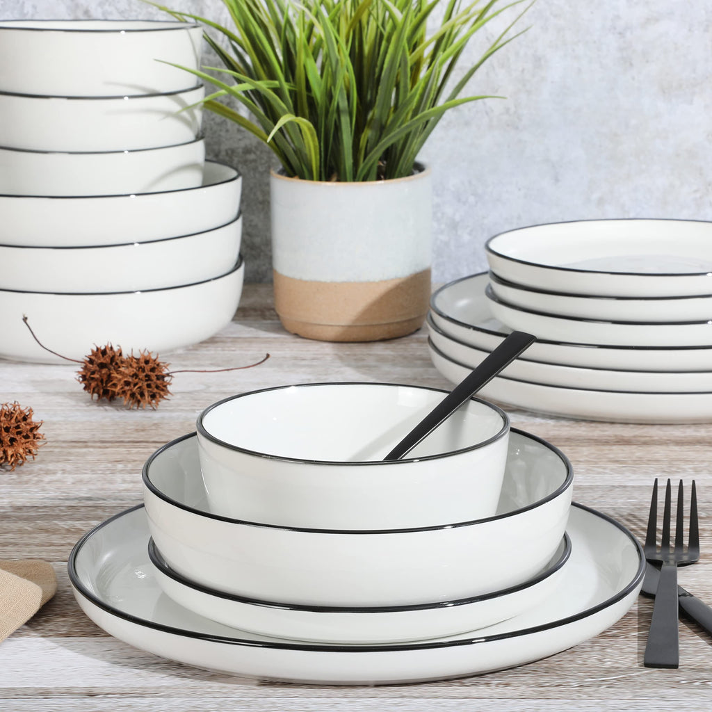 Gibson Home Oslo Porcelain Chip and Scratch Resistant Dinnerware Set, Service for 4 (16pcs), Ceramic Plates and Bowls Dishes Sets, White - Microwave and Dishwasher Safe