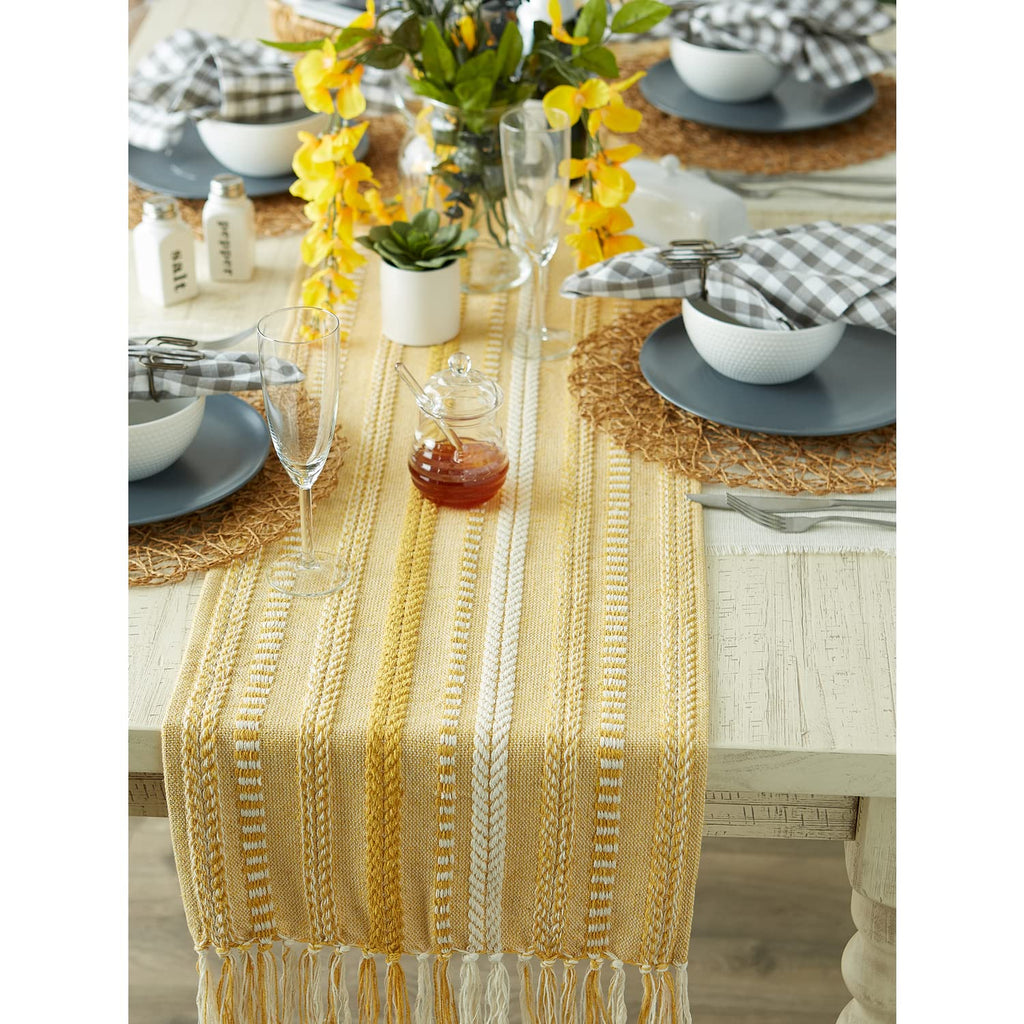 DII Farmhouse Braided Stripe Table Runner Collection, 15x72 (15x77, Fringe Included), Stone
