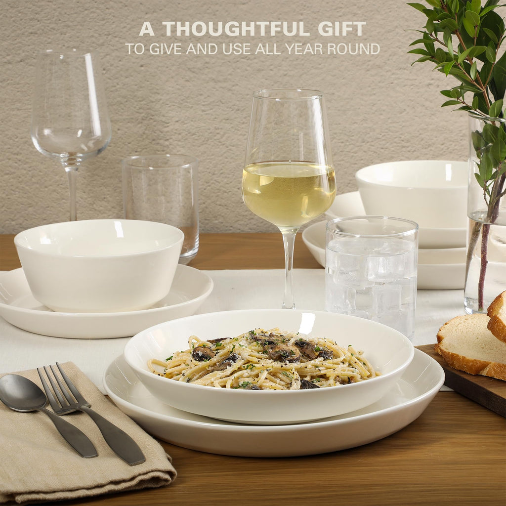 Gibson Home Oslo Porcelain Chip and Scratch Resistant Dinnerware Set, Service for 4 (16pcs), Ceramic Plates and Bowls Dishes Sets, White - Microwave and Dishwasher Safe