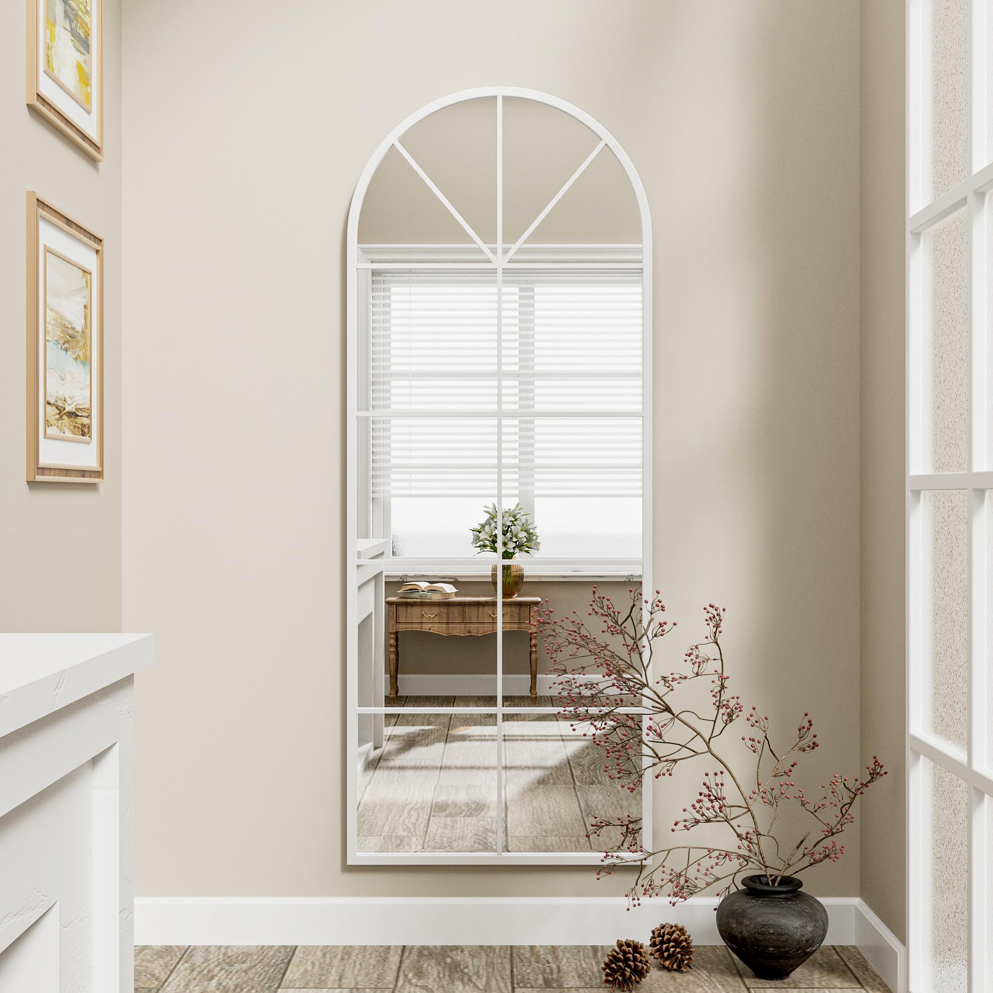 Full Length Mirror, 65"x24" Window Pane Mirror for Wall Decor, Black Full Body or Wall Mounted Mirrors, Farmhouse Standing Mirrors Hanging or Leaning for Living Room, Entryway, No Stand