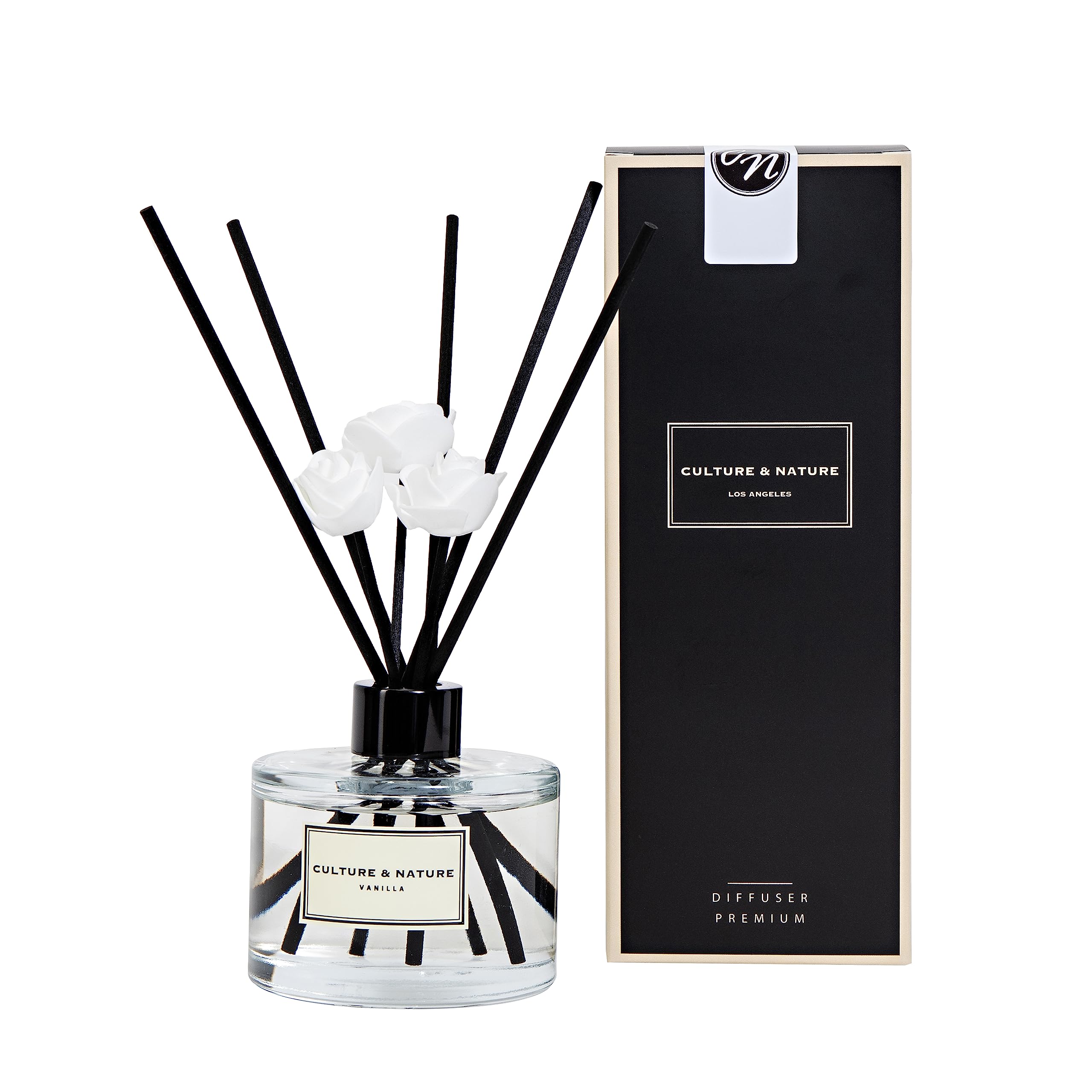 CULTURE & NATURE Reed Diffuser Set 6.7oz (200ml) Black Cherry Scented Diffuser with Sticks Home Fragrance Reed Diffuser for Bathroom Shelf Decor
