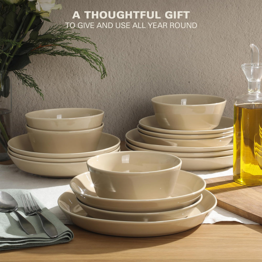 Gibson Home Oslo Porcelain Chip and Scratch Resistant Dinnerware Set, Service for 4 (16pcs), Ceramic Plates and Bowls Dishes Sets, White - Microwave and Dishwasher Safe