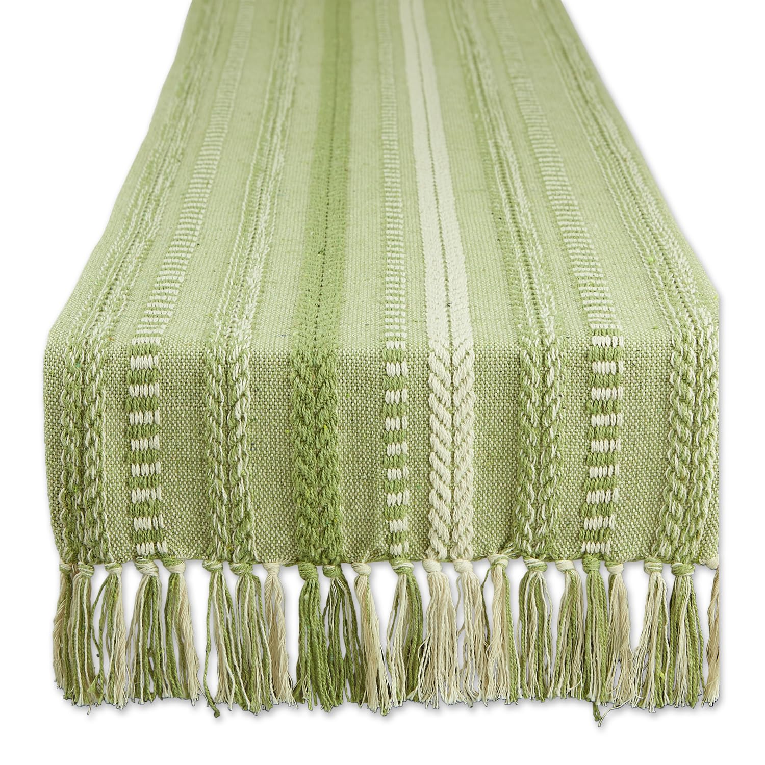 DII Farmhouse Braided Stripe Table Runner Collection, 15x72 (15x77, Fringe Included), Stone