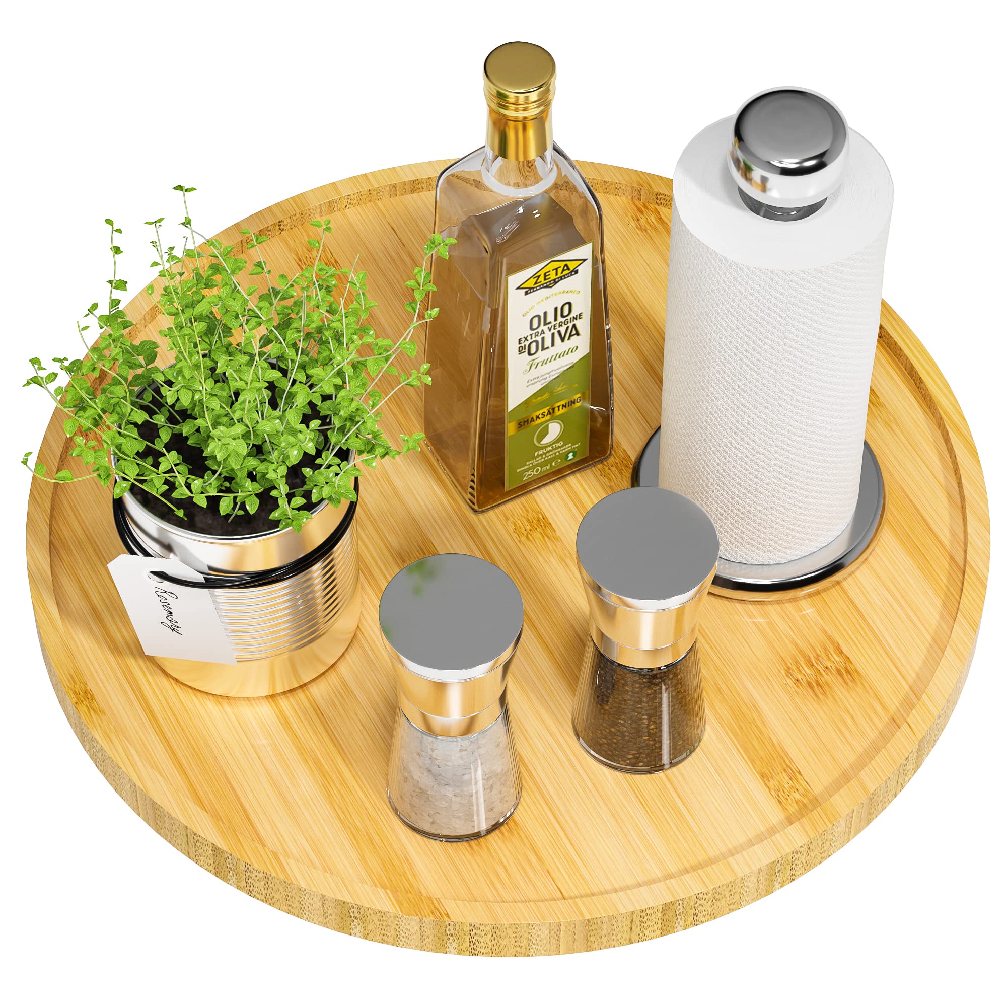 Lazy Susan Organizer, 13.2 Inch Non-Skid Bamboo Lazy Susan for Kitchen Table cabinets Closets and Kitchen Islands, Wood Turntable for Kitchen Countertop Organizer Black