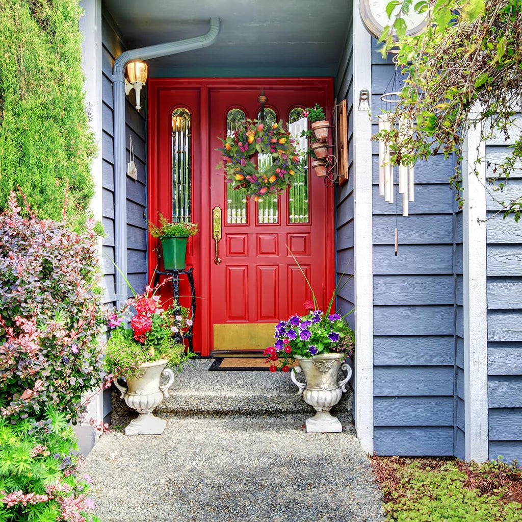 22 inch Spring Summer Wreath Tulip Wreath for Front Door with Purple Tassels, Eucalyptus Leaves, Ferns, Butterflies for Indoor Outdoor wall Festival Home Farmhouse Wedding Decor