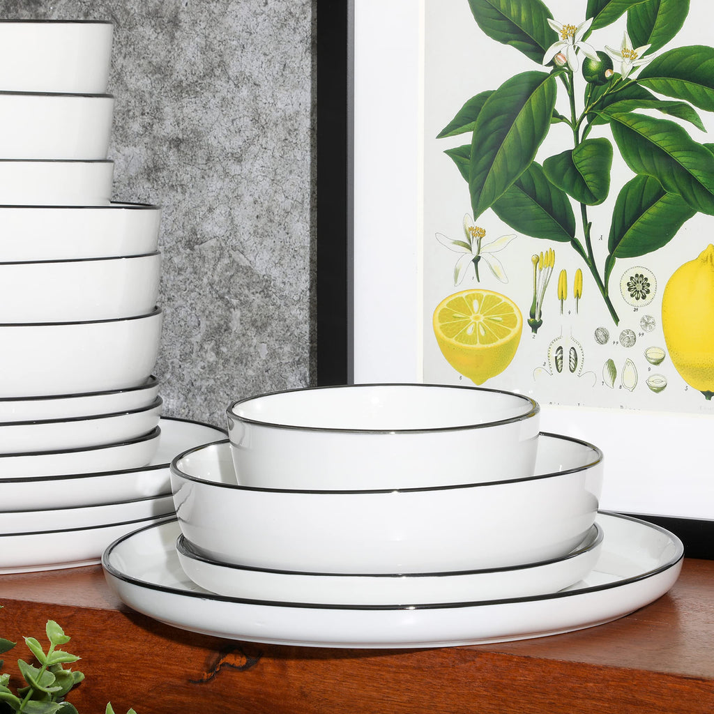 Gibson Home Oslo Porcelain Chip and Scratch Resistant Dinnerware Set, Service for 4 (16pcs), Ceramic Plates and Bowls Dishes Sets, White - Microwave and Dishwasher Safe
