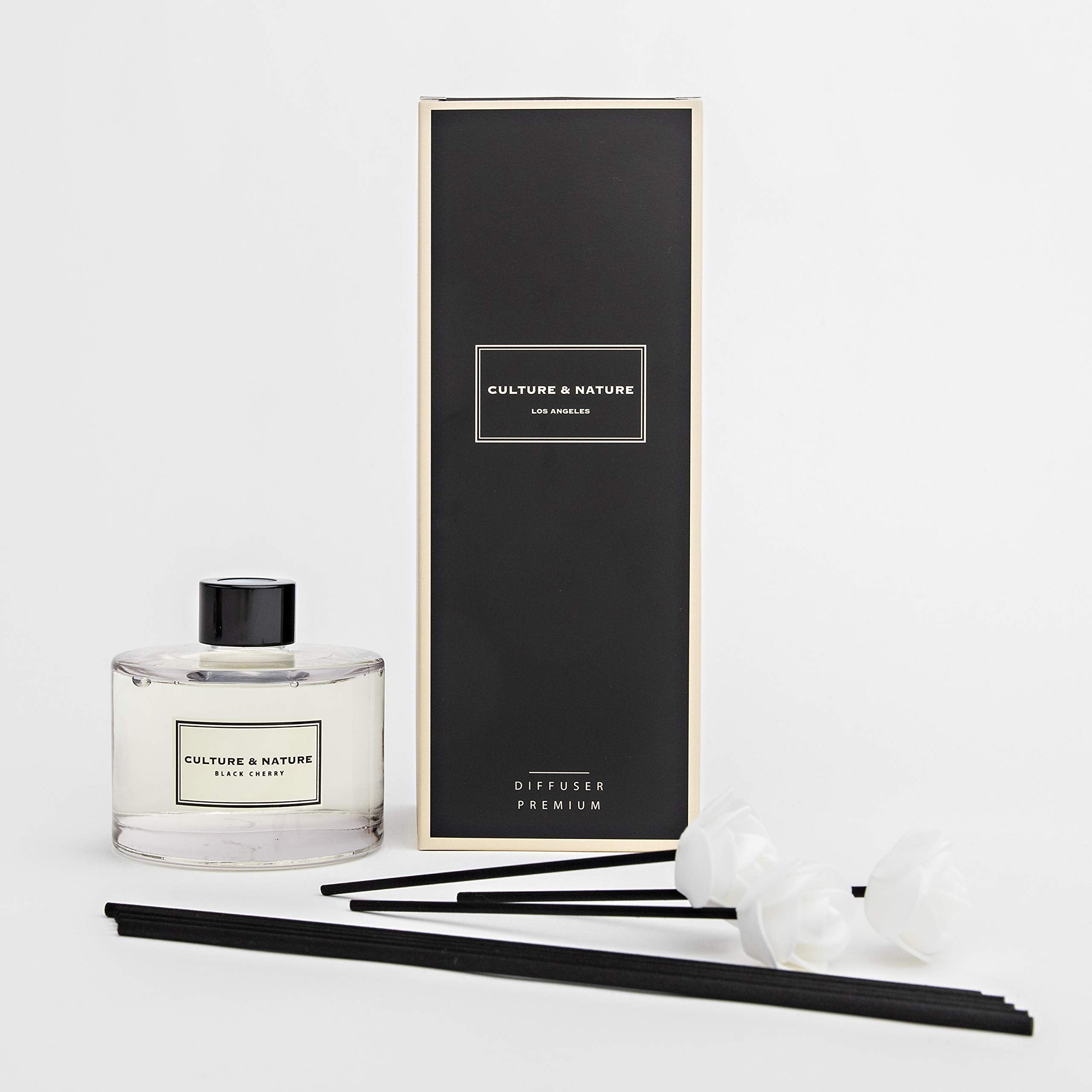 CULTURE & NATURE Reed Diffuser Set 6.7oz (200ml) Black Cherry Scented Diffuser with Sticks Home Fragrance Reed Diffuser for Bathroom Shelf Decor