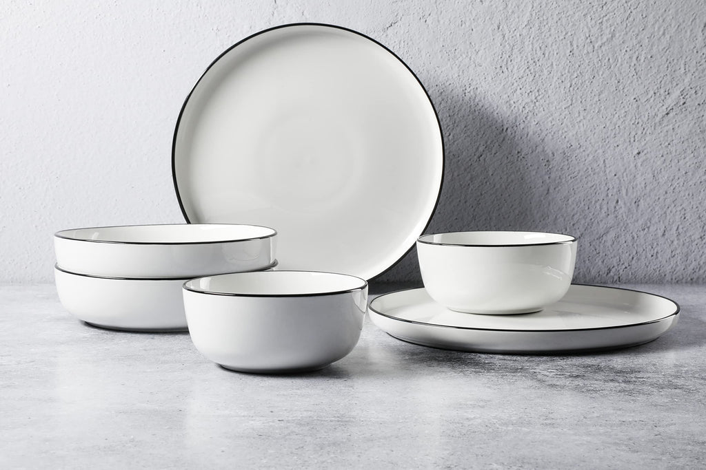 Gibson Home Oslo Porcelain Chip and Scratch Resistant Dinnerware Set, Service for 4 (16pcs), Ceramic Plates and Bowls Dishes Sets, White - Microwave and Dishwasher Safe