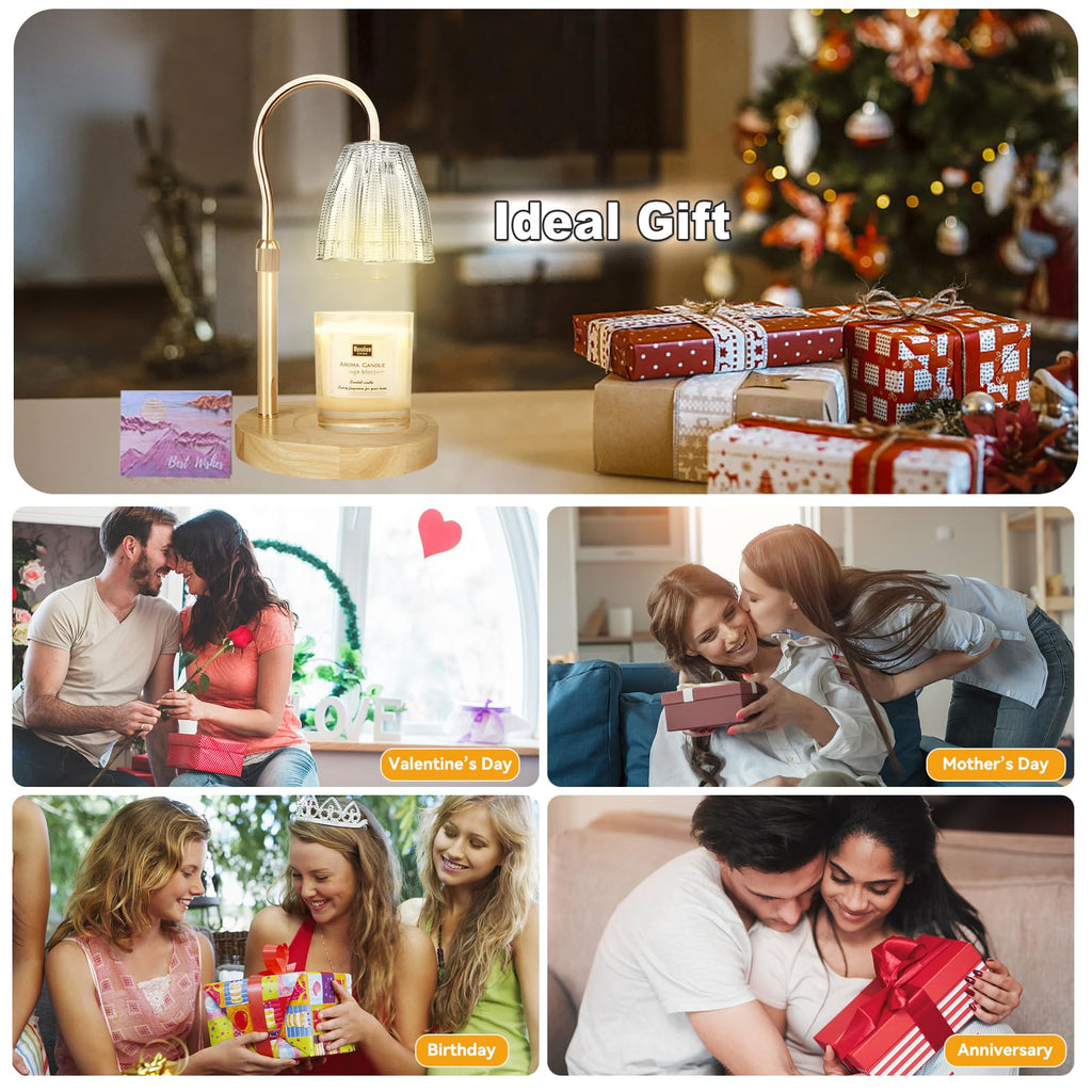Candle Warmer Lamp with 3 Bulbs, Adjustable Height Dimmable Candle Warmer with Timer, Candle Lamp with Charming Gift Box Ribbon,Birthday Gifts for Women Mom, House Warming Gifts New Home Decor