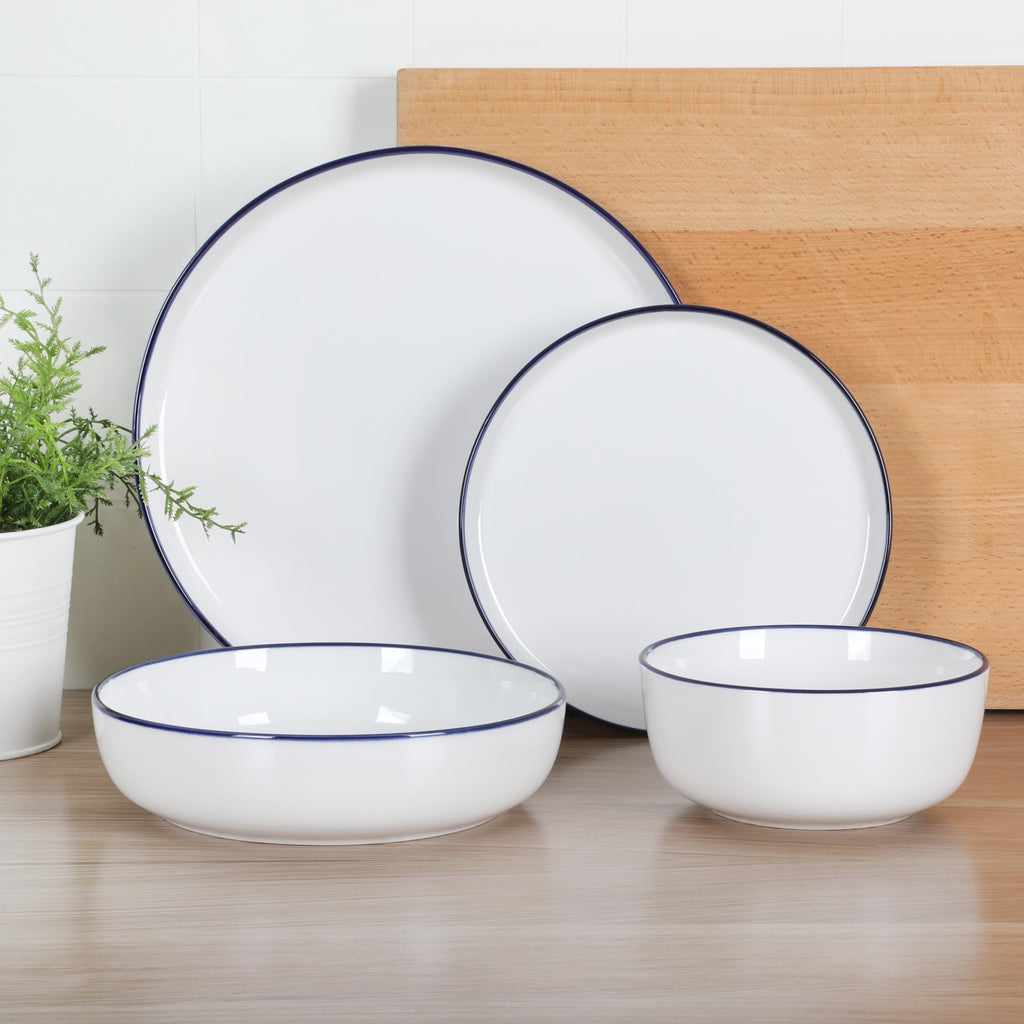 Gibson Home Oslo Porcelain Chip and Scratch Resistant Dinnerware Set, Service for 4 (16pcs), Ceramic Plates and Bowls Dishes Sets, White - Microwave and Dishwasher Safe