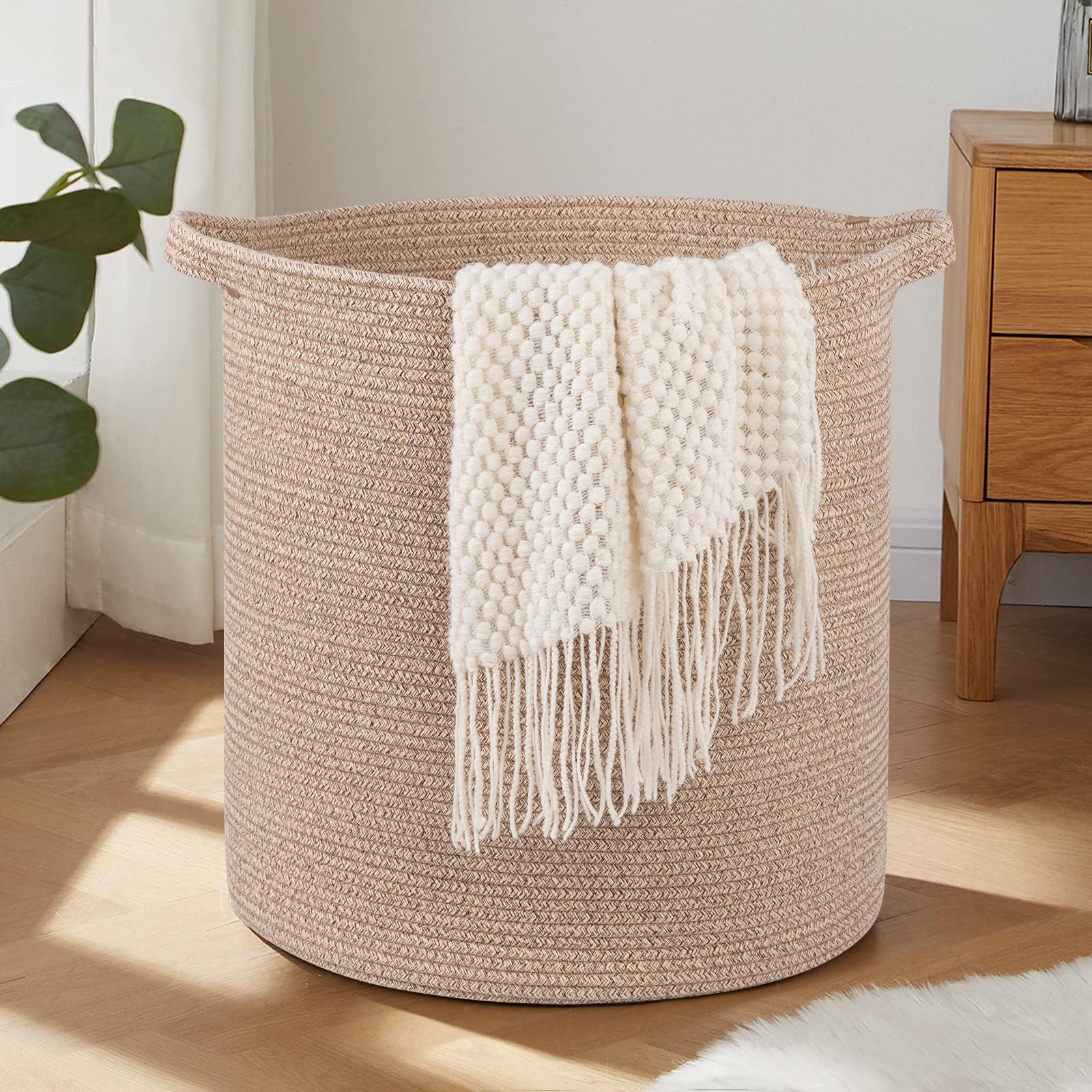 OIAHOMY 80L Laundry Baskets Hamper with Handles,Decorative Basket for Living room,Woven Storage Basket for Toys Bin,Pillows, Blankets,Clothes-20x18in-Gradient Yellow