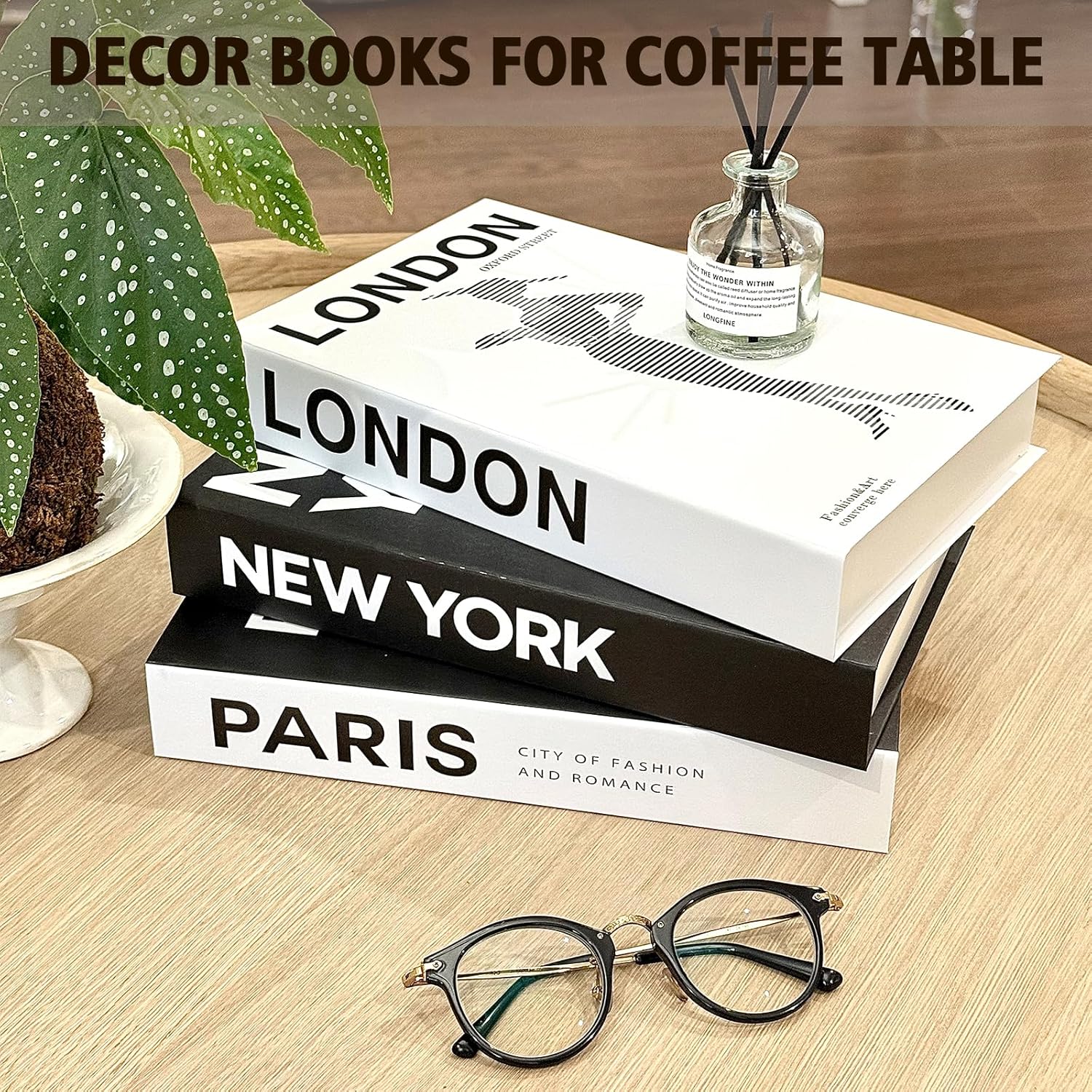 Decorative Books for Home Coffee Table Decor with Stylish Bookshelf and Office Living Room Black and White Fake Books for Decoration Faux Stack Book (Set of 3)