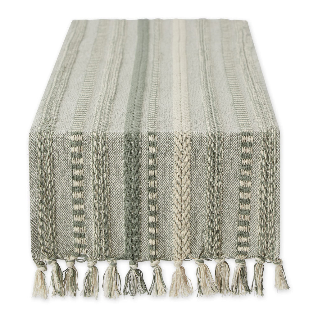 DII Farmhouse Braided Stripe Table Runner Collection, 15x72 (15x77, Fringe Included), Stone