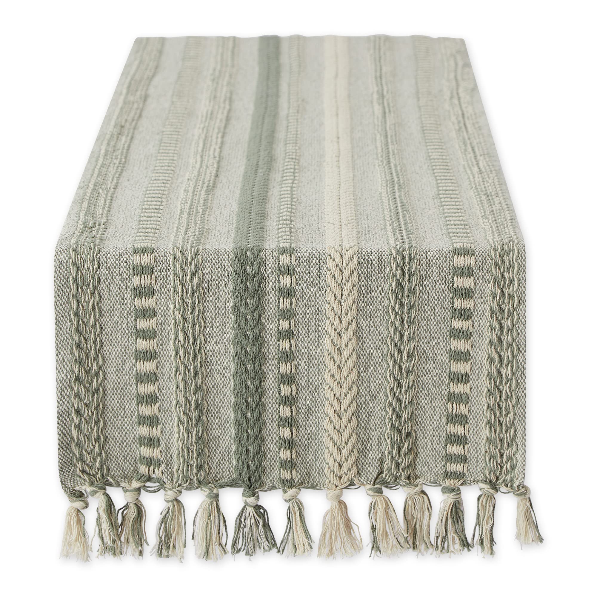 DII Farmhouse Braided Stripe Table Runner Collection, 15x72 (15x77, Fringe Included), Stone