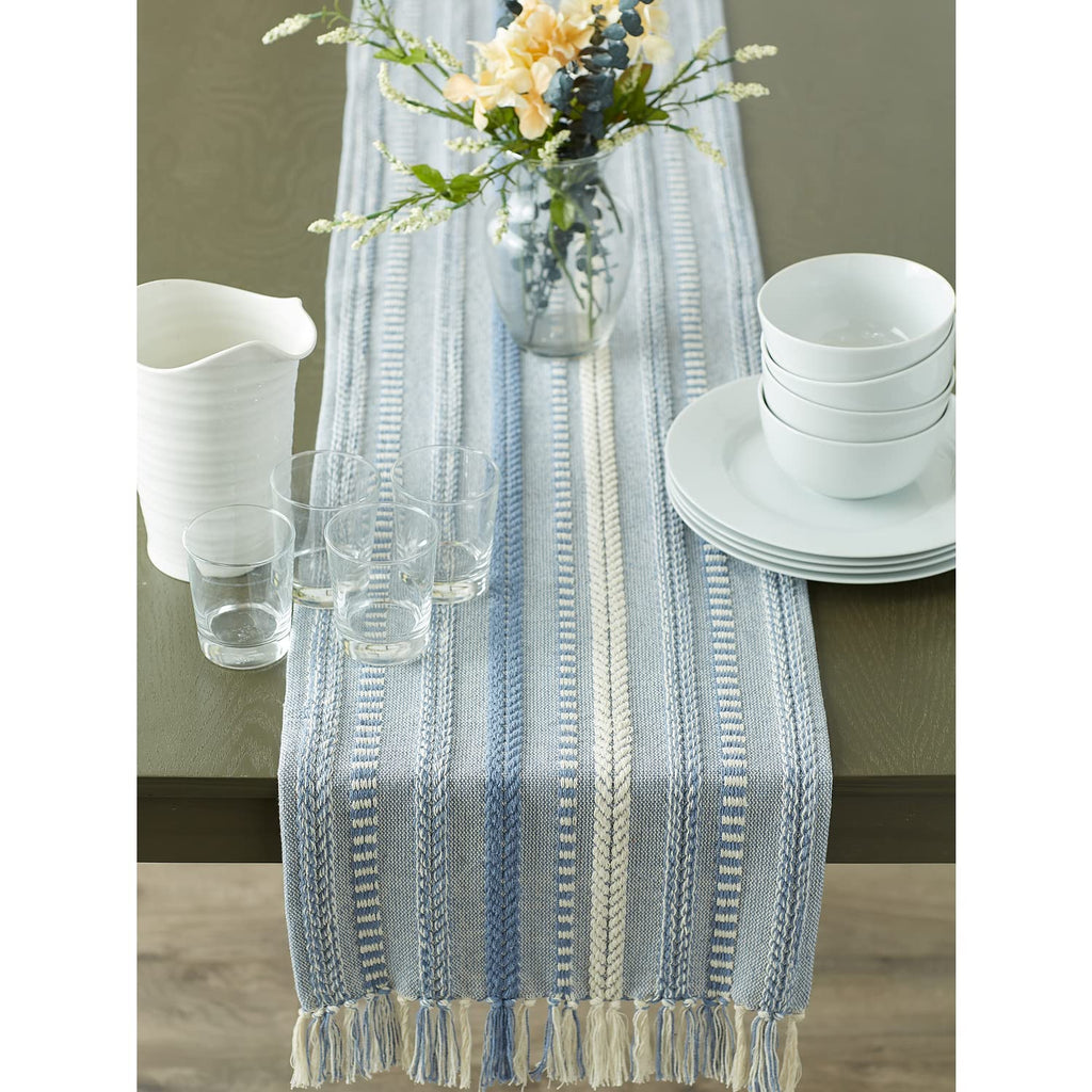 DII Farmhouse Braided Stripe Table Runner Collection, 15x72 (15x77, Fringe Included), Stone