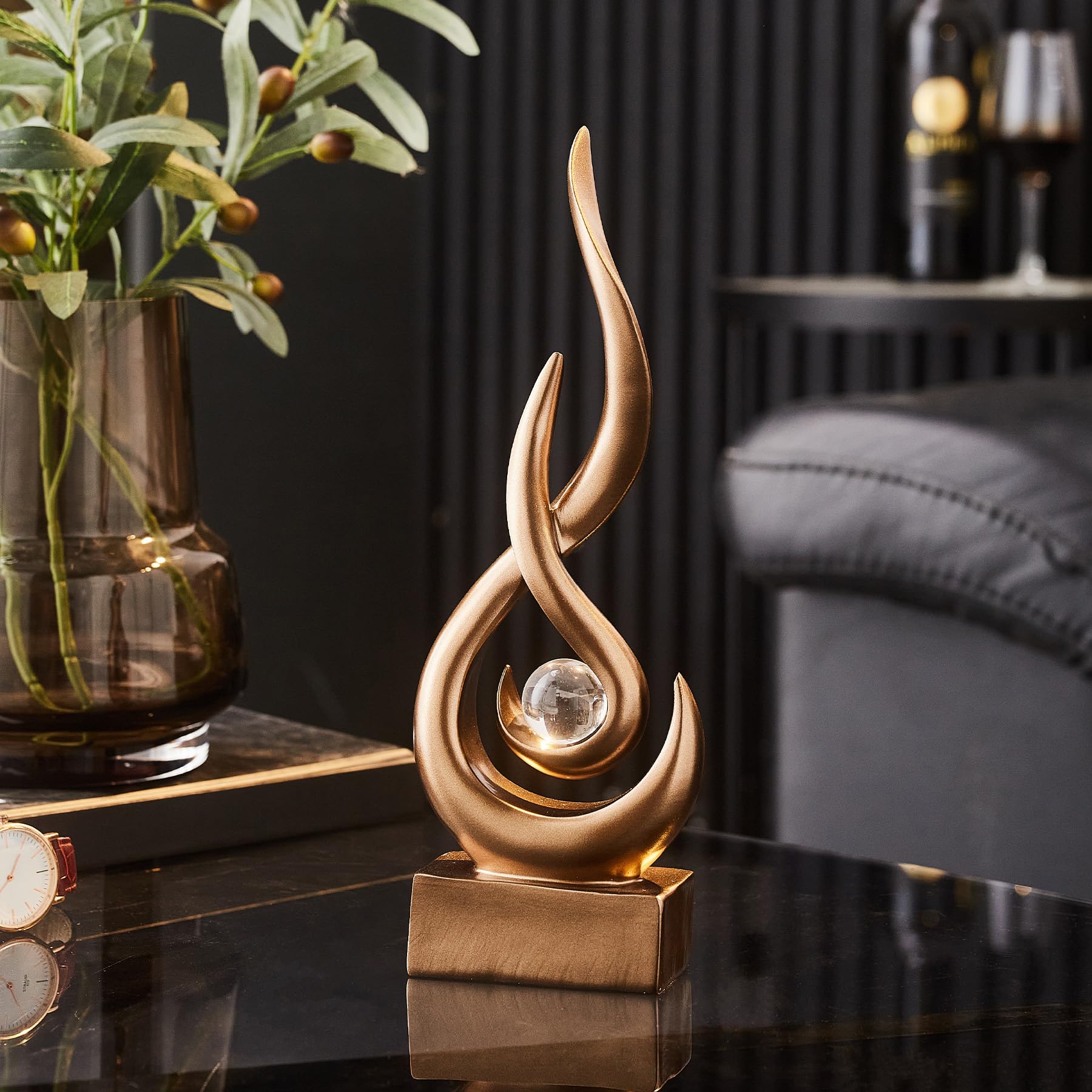 FJS Black Decor Modern Flame Statue Home Decorations for Living Room, 11.8" H Shelf Decor Accents, Abstract Art Resin Sculpture for Dining Room Office Coffee Table Centerpiece