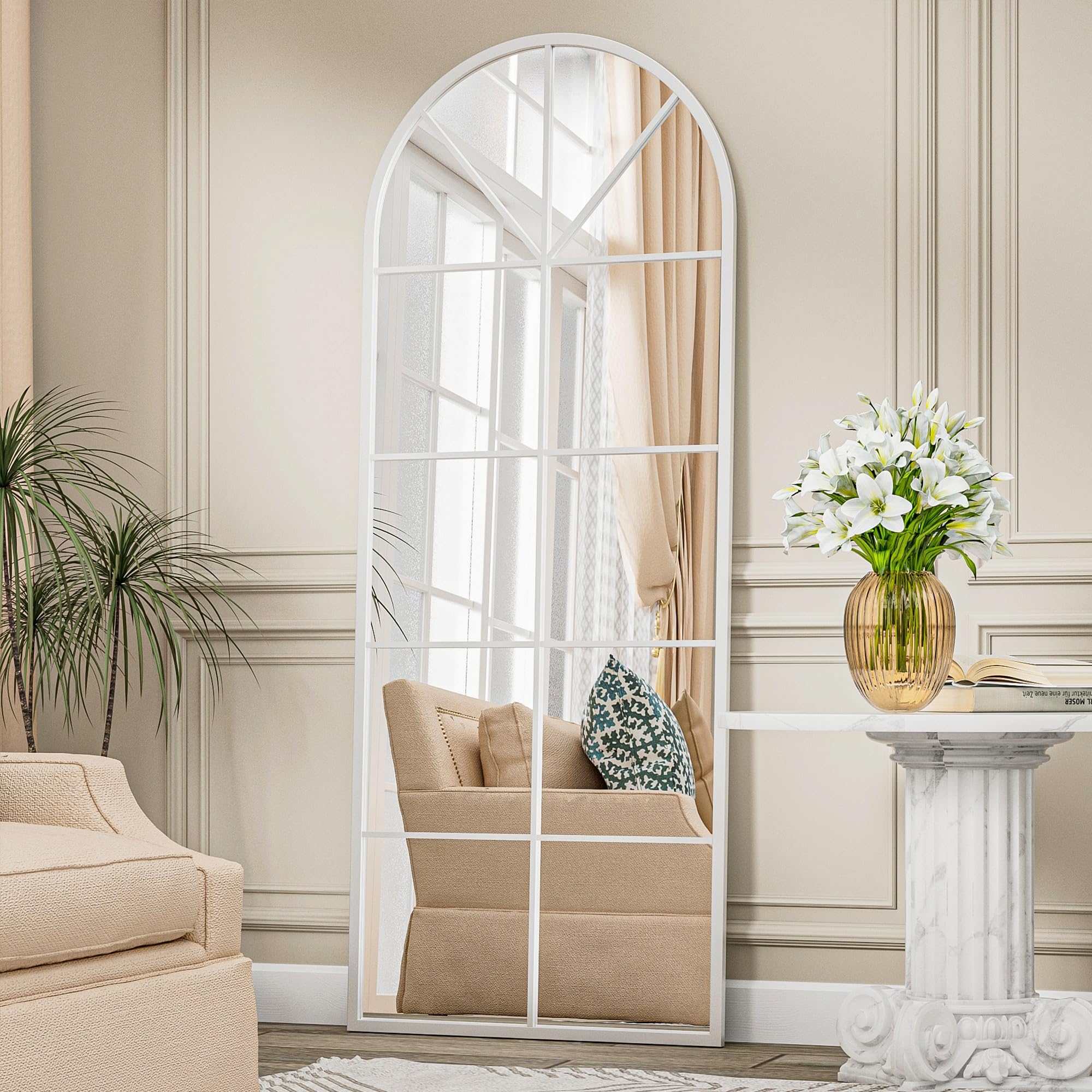 Full Length Mirror, 65"x24" Window Pane Mirror for Wall Decor, Black Full Body or Wall Mounted Mirrors, Farmhouse Standing Mirrors Hanging or Leaning for Living Room, Entryway, No Stand