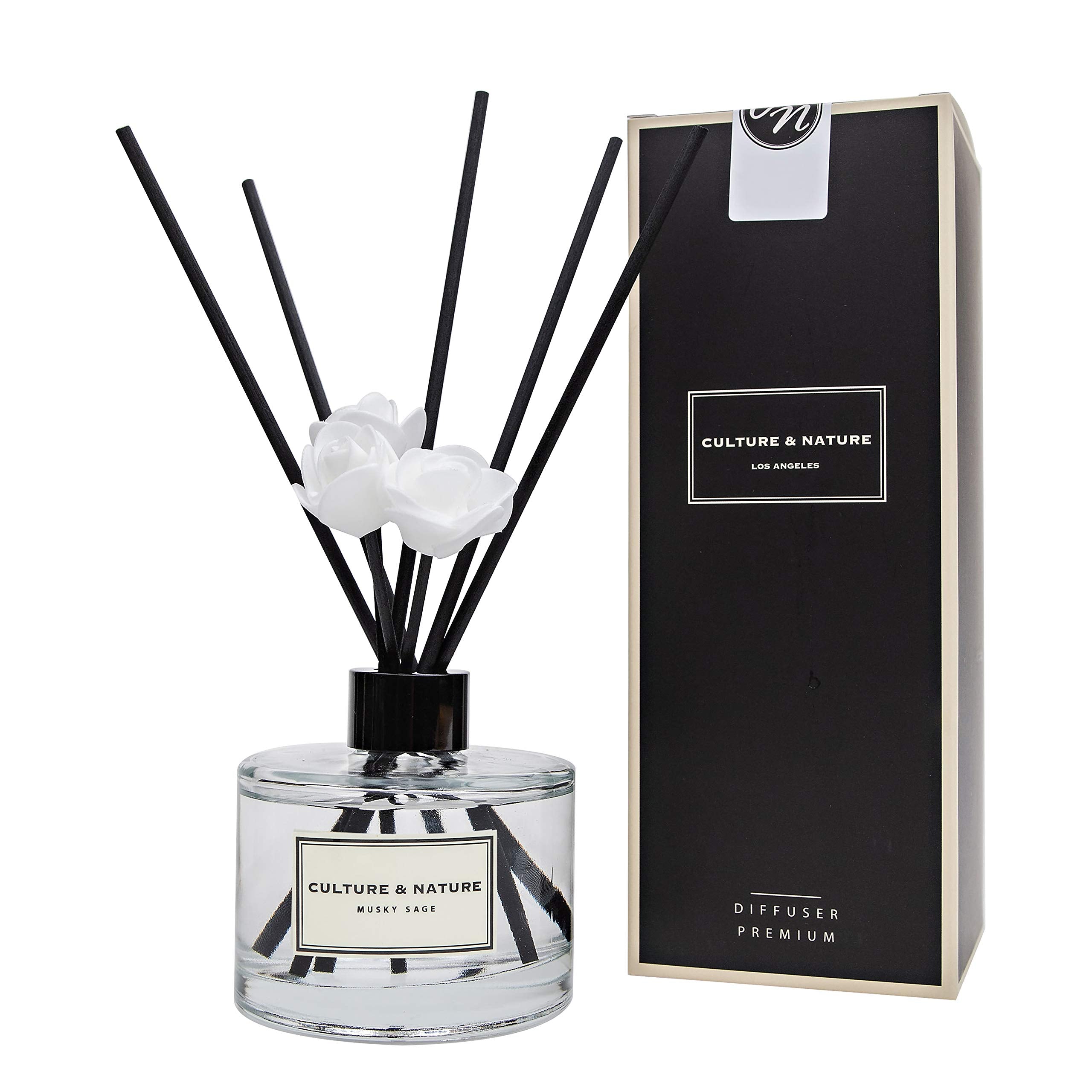CULTURE & NATURE Reed Diffuser Set 6.7oz (200ml) Black Cherry Scented Diffuser with Sticks Home Fragrance Reed Diffuser for Bathroom Shelf Decor