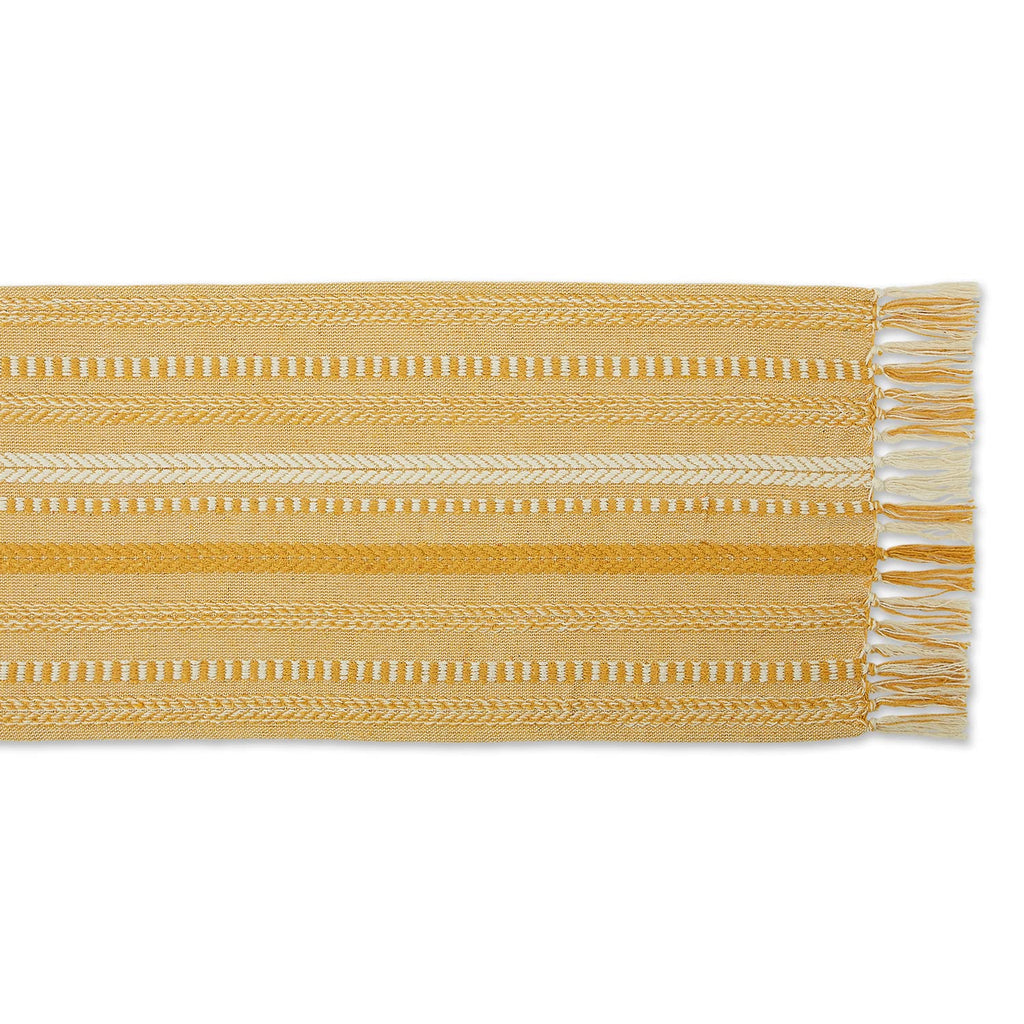 DII Farmhouse Braided Stripe Table Runner Collection, 15x72 (15x77, Fringe Included), Stone