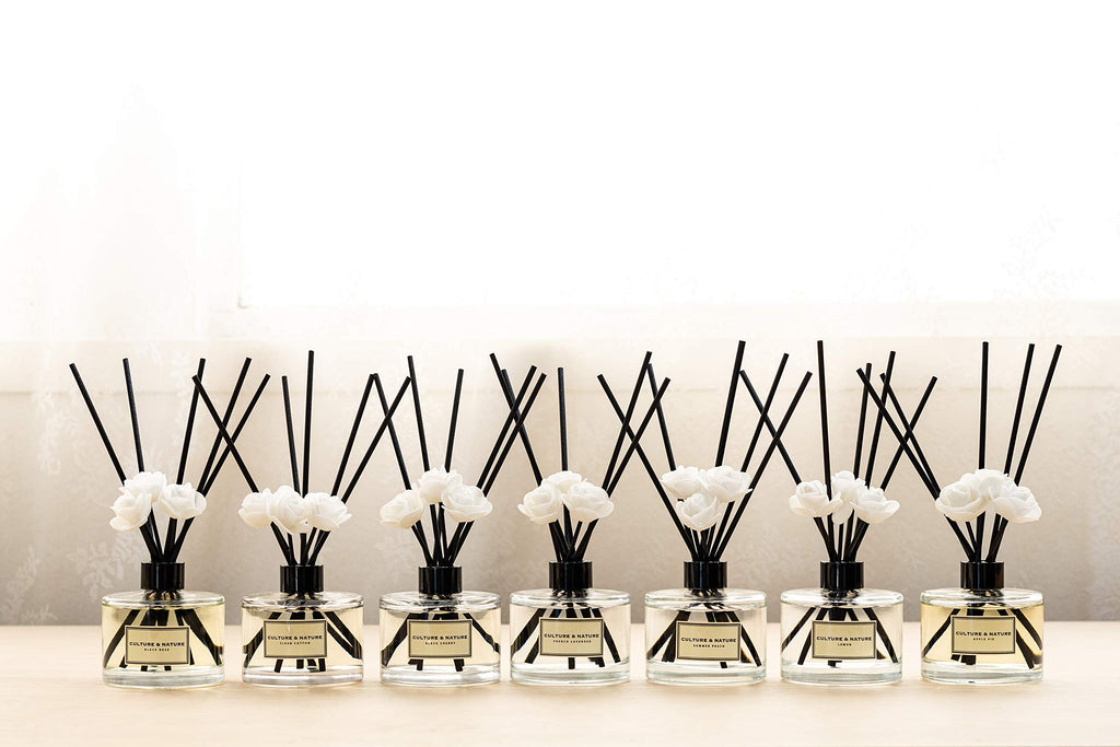 CULTURE & NATURE Reed Diffuser Set 6.7oz (200ml) Black Cherry Scented Diffuser with Sticks Home Fragrance Reed Diffuser for Bathroom Shelf Decor