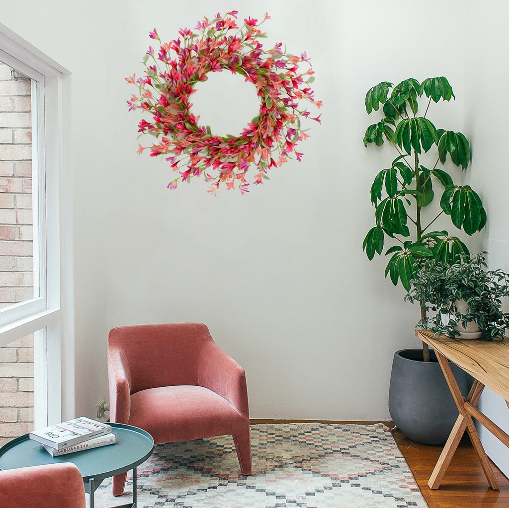 22 inch Spring Summer Wreath Tulip Wreath for Front Door with Purple Tassels, Eucalyptus Leaves, Ferns, Butterflies for Indoor Outdoor wall Festival Home Farmhouse Wedding Decor