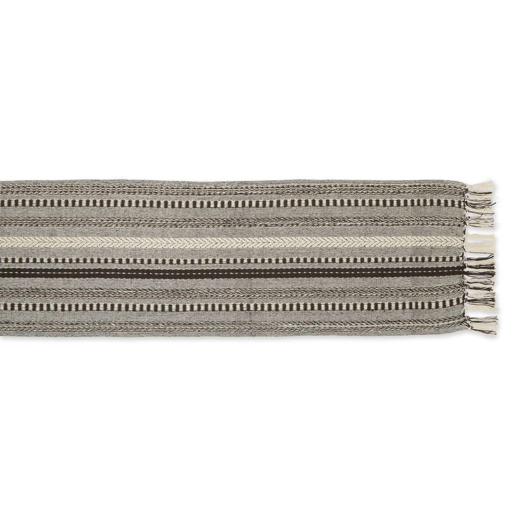 DII Farmhouse Braided Stripe Table Runner Collection, 15x72 (15x77, Fringe Included), Stone