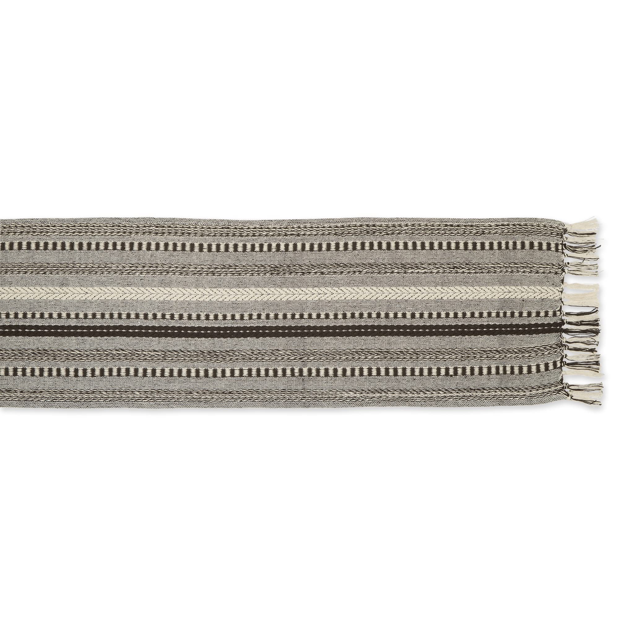 DII Farmhouse Braided Stripe Table Runner Collection, 15x72 (15x77, Fringe Included), Stone