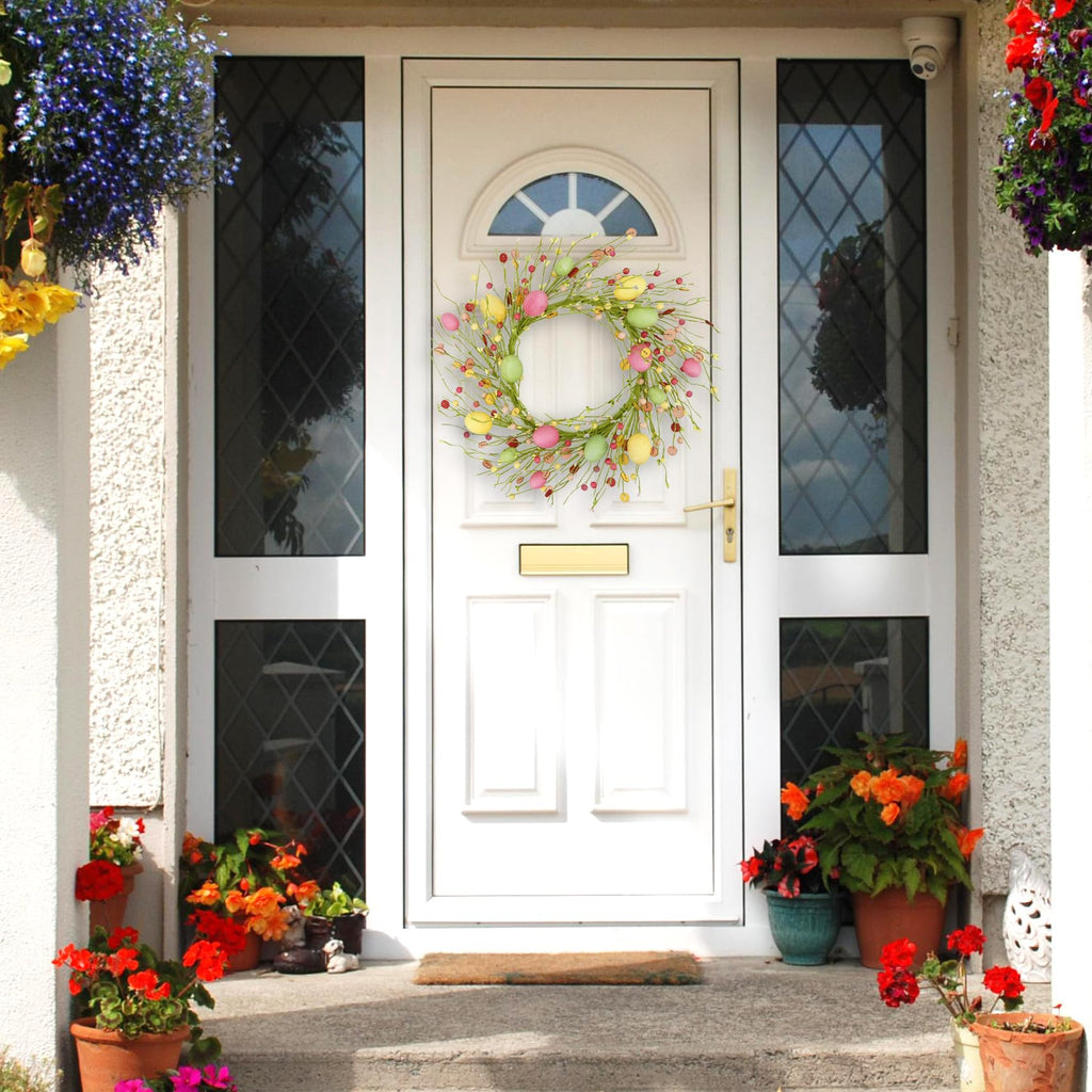 22 inch Spring Summer Wreath Tulip Wreath for Front Door with Purple Tassels, Eucalyptus Leaves, Ferns, Butterflies for Indoor Outdoor wall Festival Home Farmhouse Wedding Decor