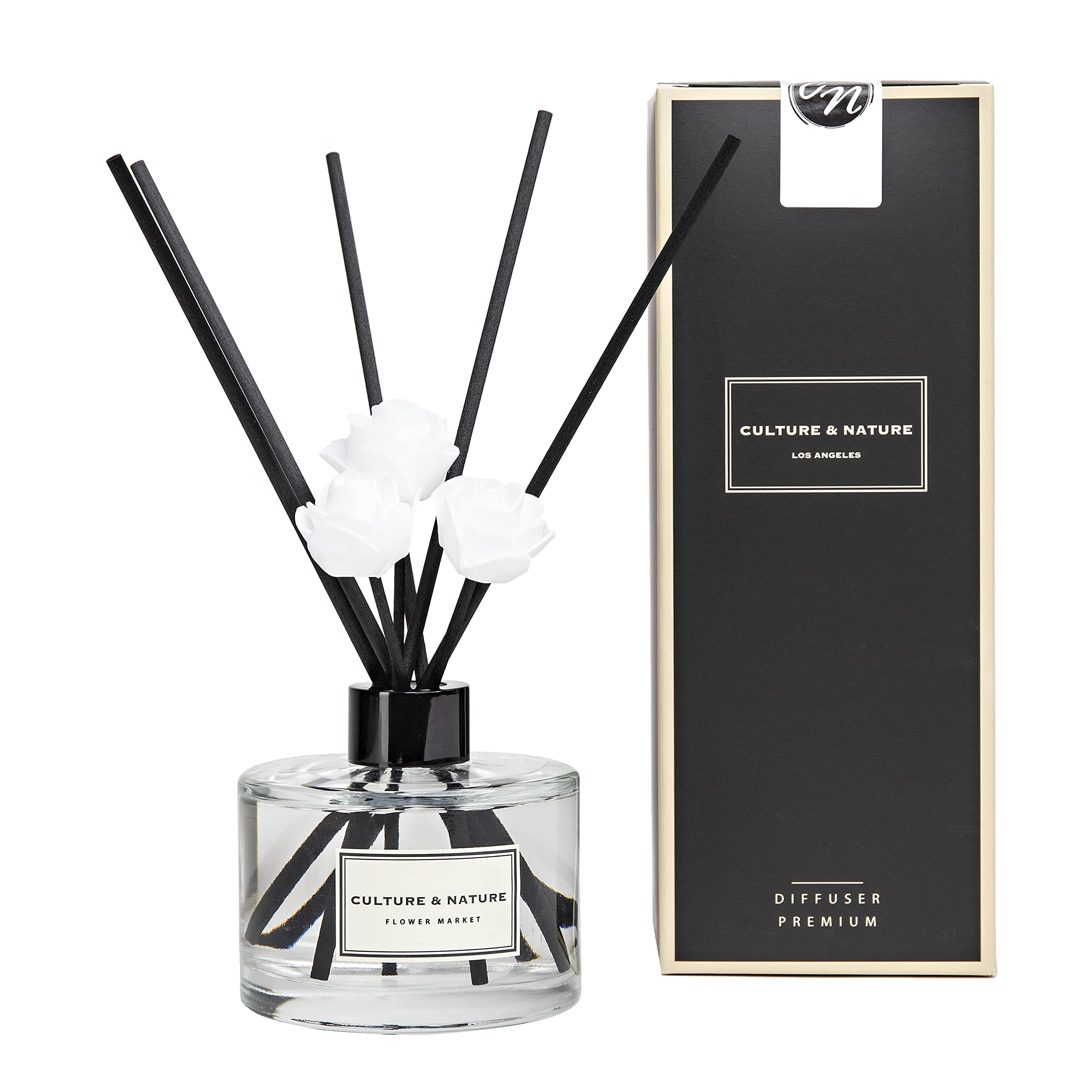 CULTURE & NATURE Reed Diffuser Set 6.7oz (200ml) Black Cherry Scented Diffuser with Sticks Home Fragrance Reed Diffuser for Bathroom Shelf Decor