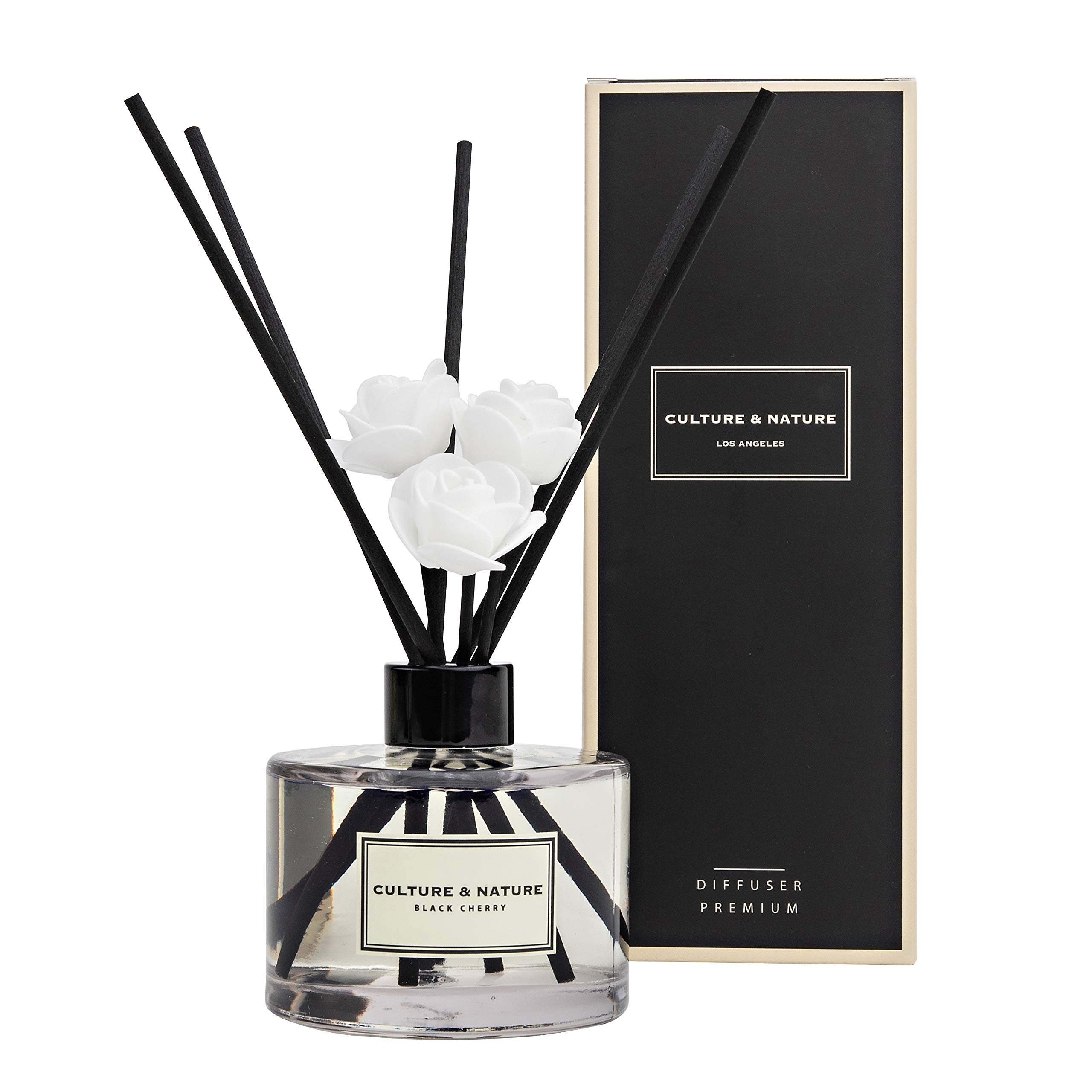 CULTURE & NATURE Reed Diffuser Set 6.7oz (200ml) Black Cherry Scented Diffuser with Sticks Home Fragrance Reed Diffuser for Bathroom Shelf Decor