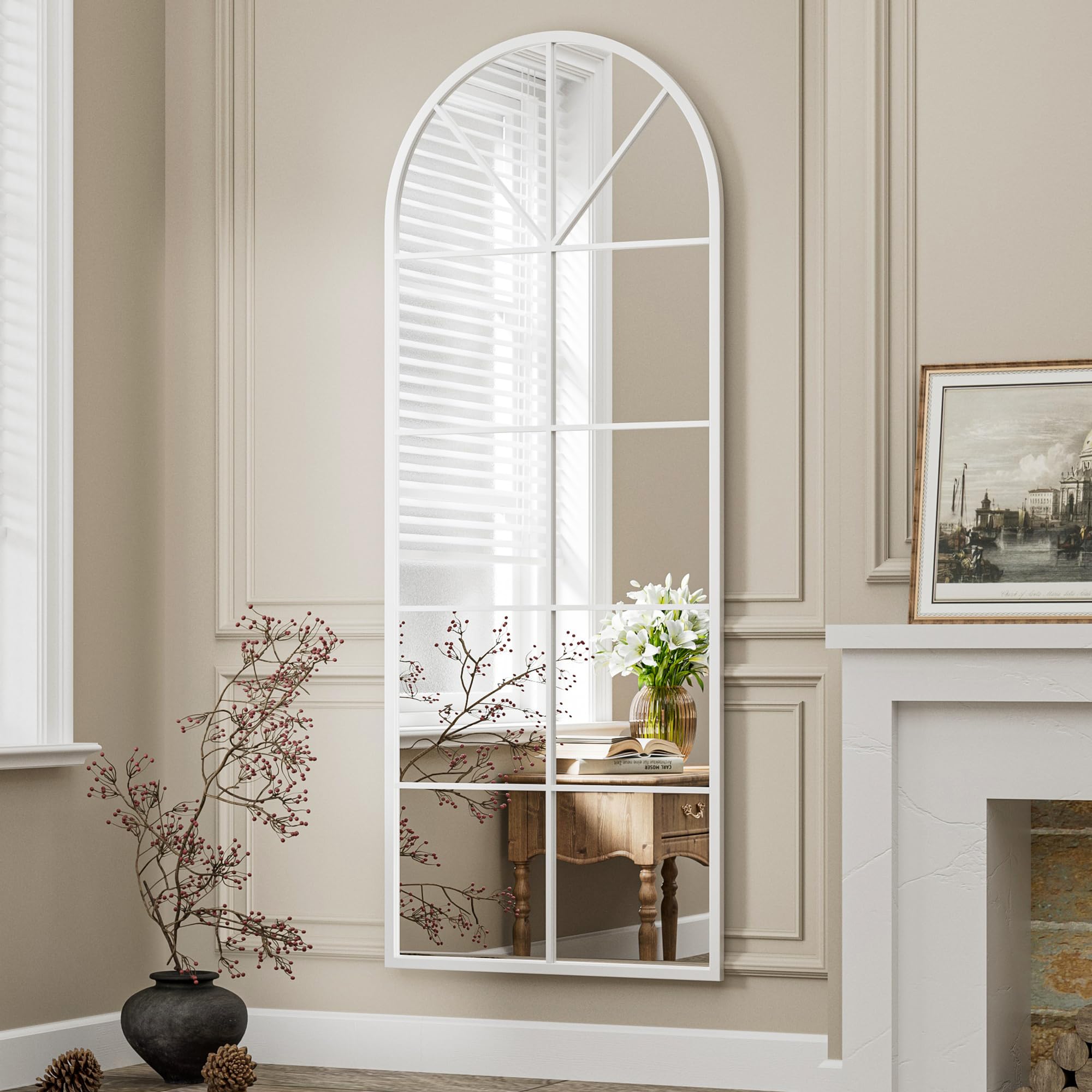 Full Length Mirror, 65"x24" Window Pane Mirror for Wall Decor, Black Full Body or Wall Mounted Mirrors, Farmhouse Standing Mirrors Hanging or Leaning for Living Room, Entryway, No Stand