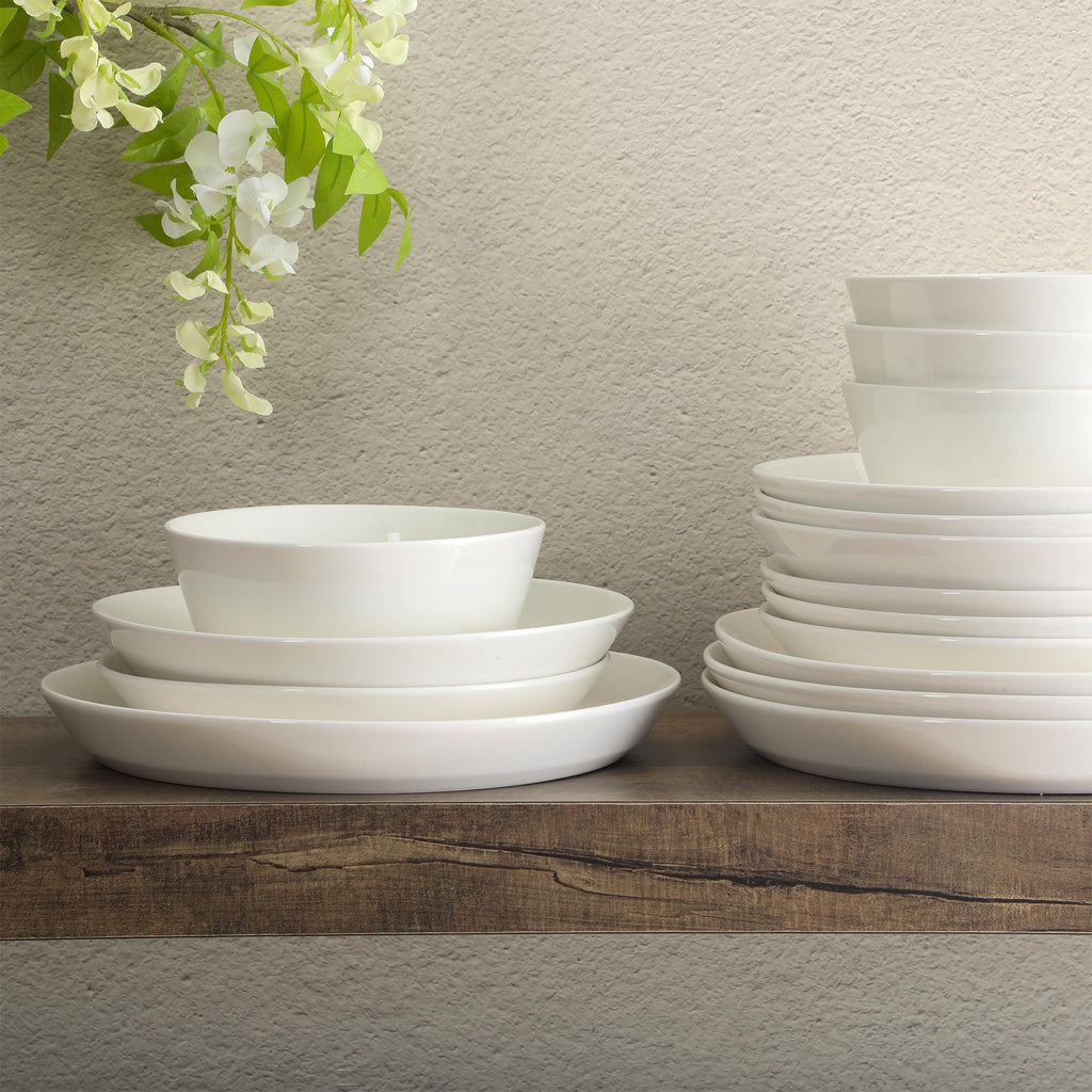 Gibson Home Oslo Porcelain Chip and Scratch Resistant Dinnerware Set, Service for 4 (16pcs), Ceramic Plates and Bowls Dishes Sets, White - Microwave and Dishwasher Safe