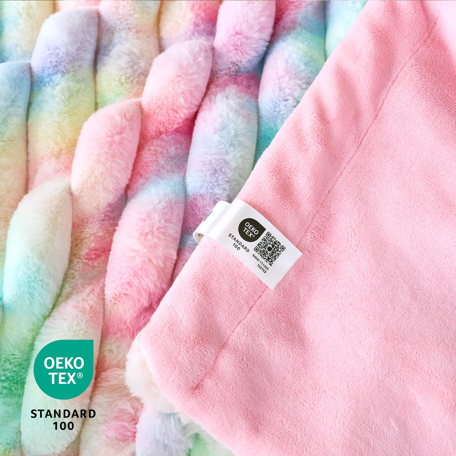 Cozy Bliss Faux Fur Throw Blanket for Couch, Cozy Warm Plush Striped Blanket for Sofa Bedroom Living Room, 50 * 60 Inches Cream White